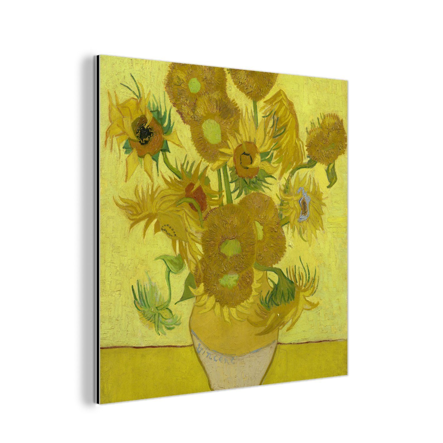 aus Aluminium deko St), MuchoWow - Gemälde Sonnenblumen Metallbild Vincent Alu-Dibond-Druck, van (1 Gogh, Metall,