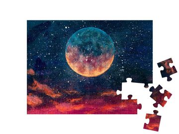 puzzleYOU Puzzle Großer Planet, Mond unter Sternen im Universum, 48 Puzzleteile, puzzleYOU-Kollektionen Weltraum, Universum