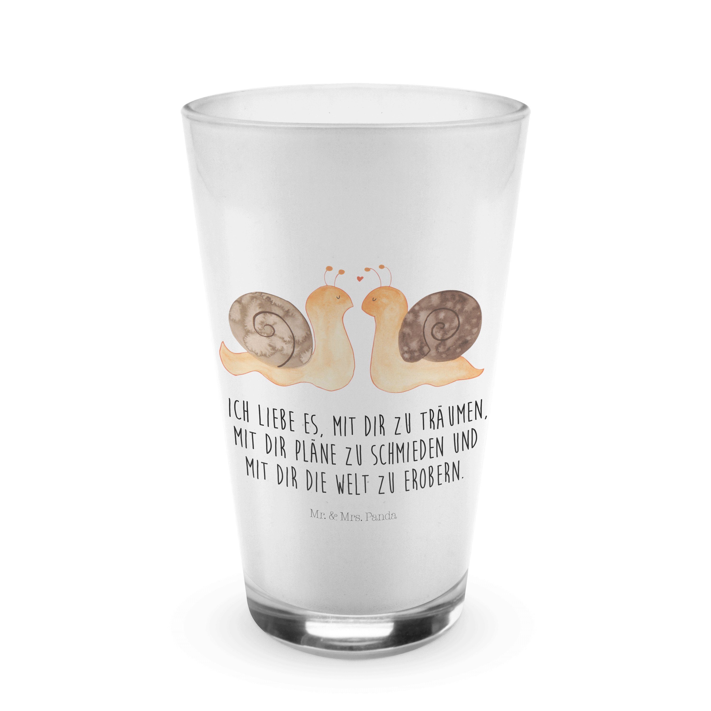 Mr. & Mrs. Panda Glas Schnecken Liebe - Transparent - Geschenk, Latte Macchiato, verliebt, Premium Glas