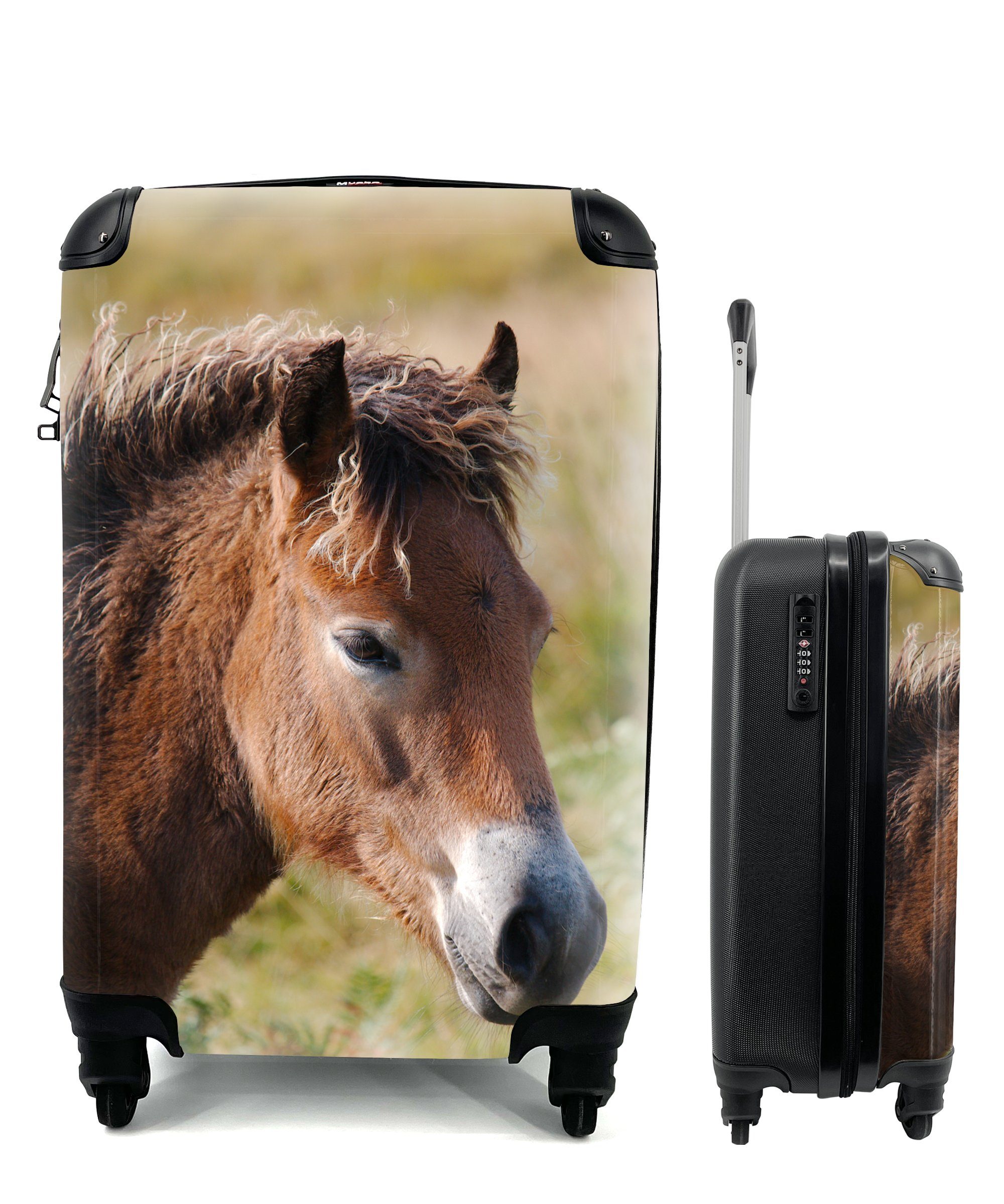 MuchoWow Handgepäckkoffer Pferd - Pony - Porträt, 4 Rollen, Reisetasche mit rollen, Handgepäck für Ferien, Trolley, Reisekoffer