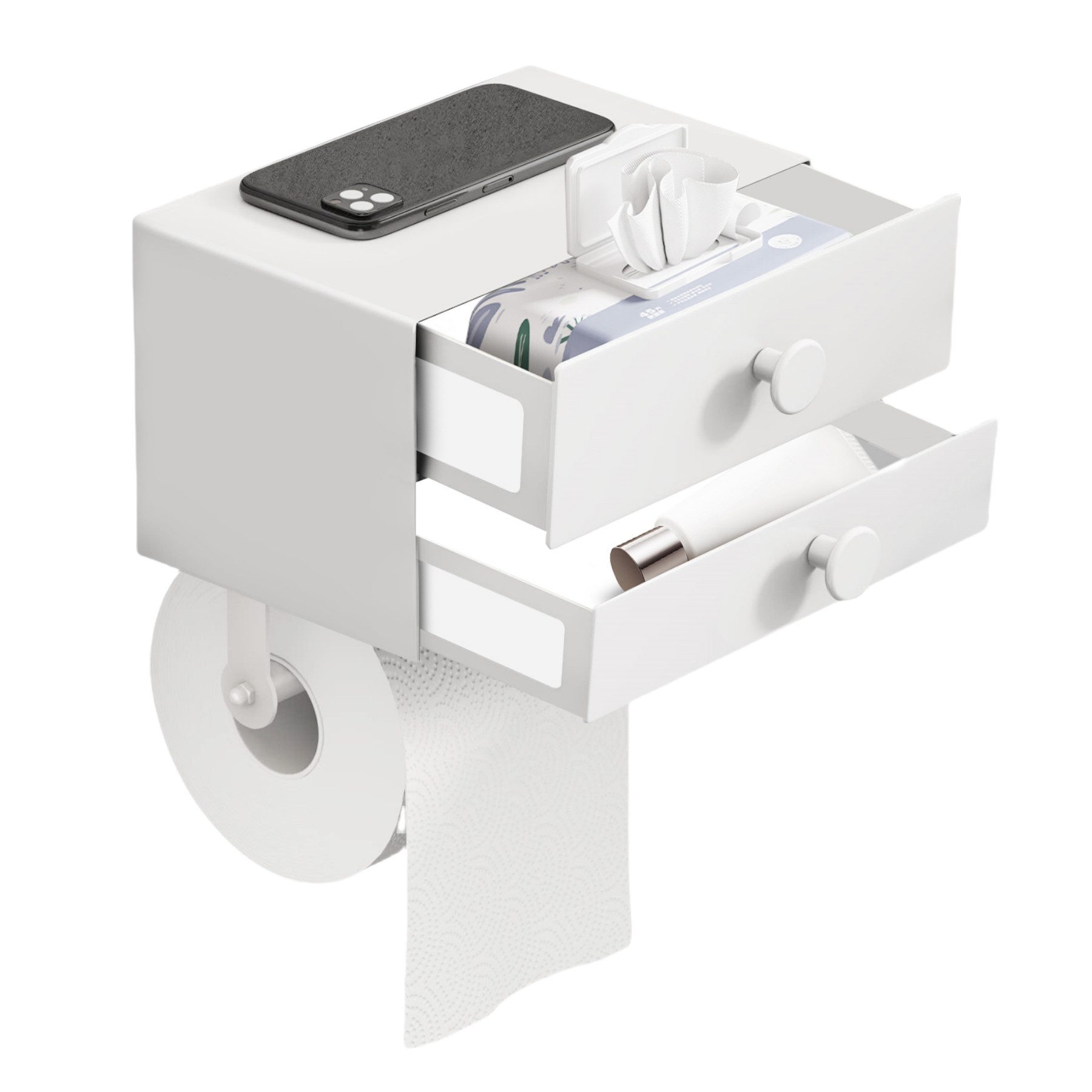 SEHAUSEU Toilettenpapierhalter Doppelte Schublade edelstahl selbstklebend günstig online kaufen