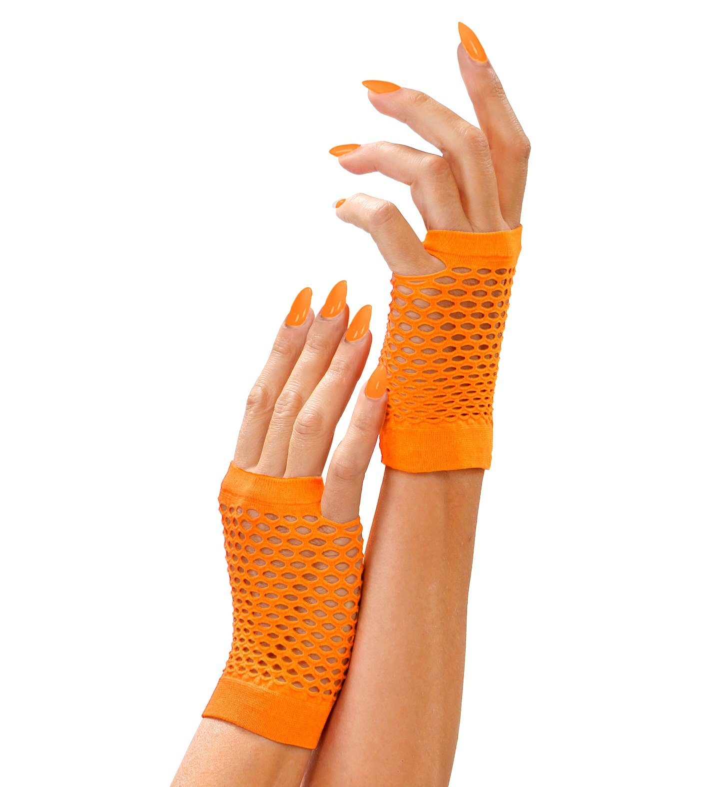 Widmann S.r.l. Kostüm Fingerlose Netz Handschuhe - Kurz, Neon Orange