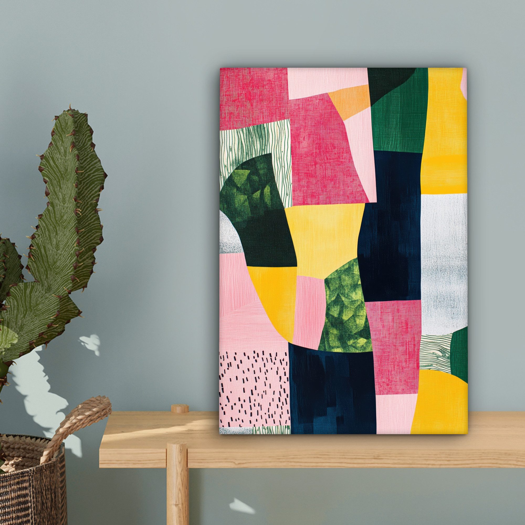 OneMillionCanvasses® Leinwandbild Abstrakt - Rosa - Formen - Gelb, Fotodruck (1 St), Leinwand Canvas Wandbild, Wanddekoration 20x30 cm