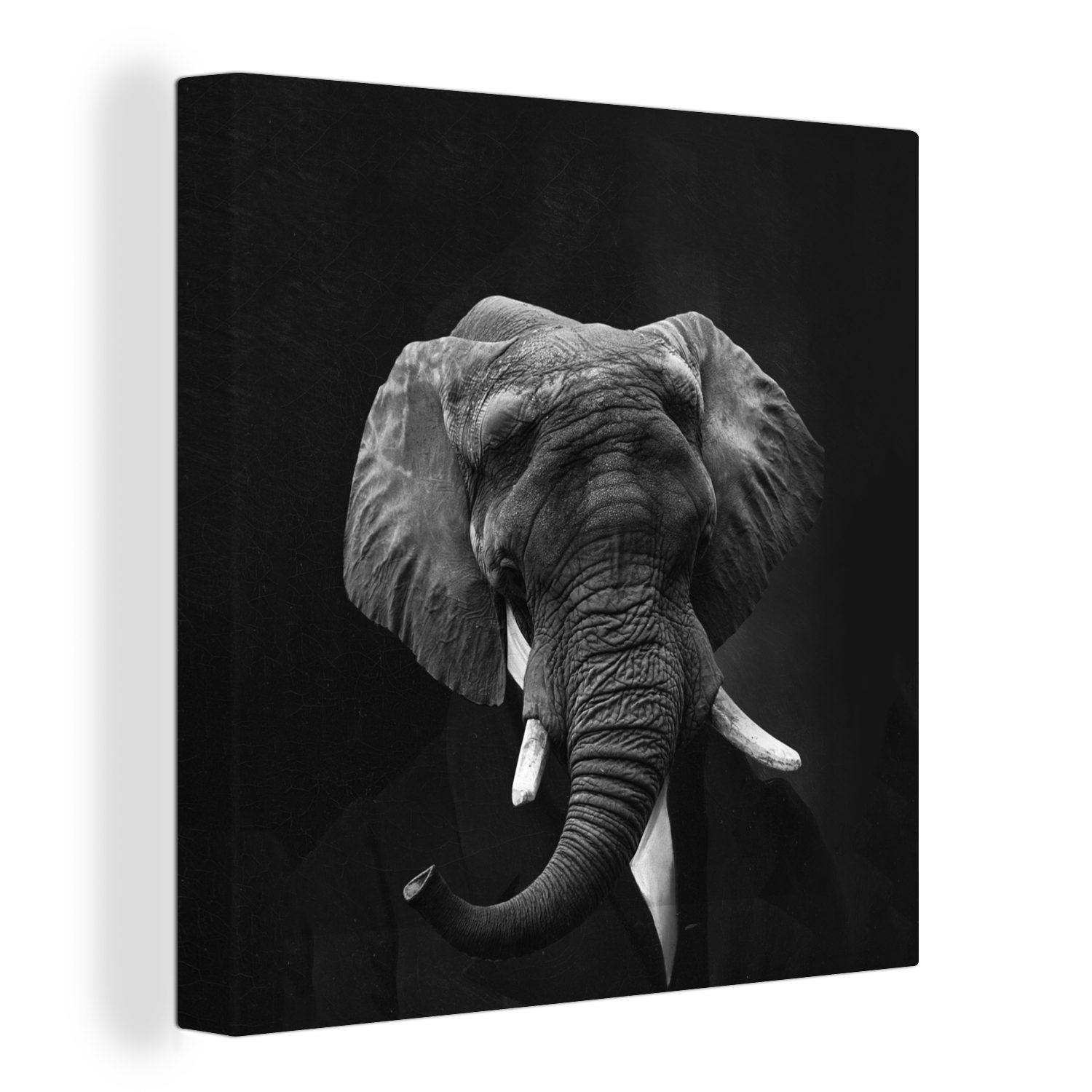 OneMillionCanvasses® Gemälde Gemälde - Afrikanischer Elefant - Schwarz - Weiß, (1 St), Leinwand Bilder für Wohnzimmer Schlafzimmer bunt