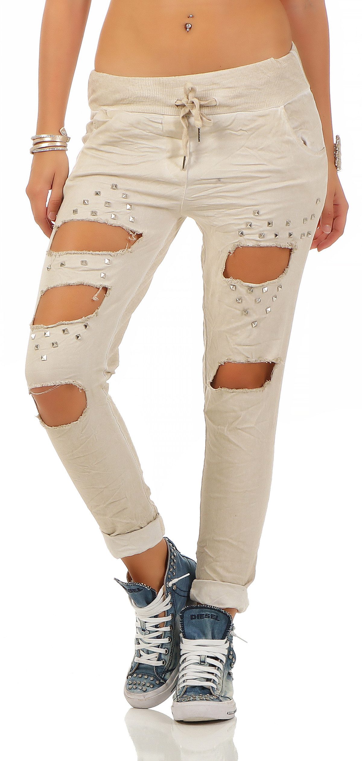 Mississhop Chinohose Trendige Jogger-Hose mit Print günstig online kaufen
