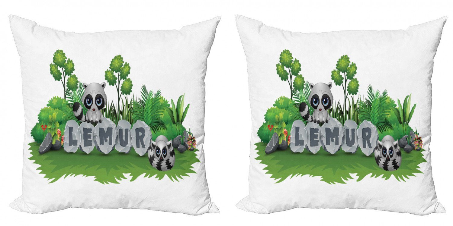 Doppelseitiger Digitaldruck, Modern Abakuhaus Kissenbezüge Waldtiere (2 Accent Stück), Madagaskar Lemur