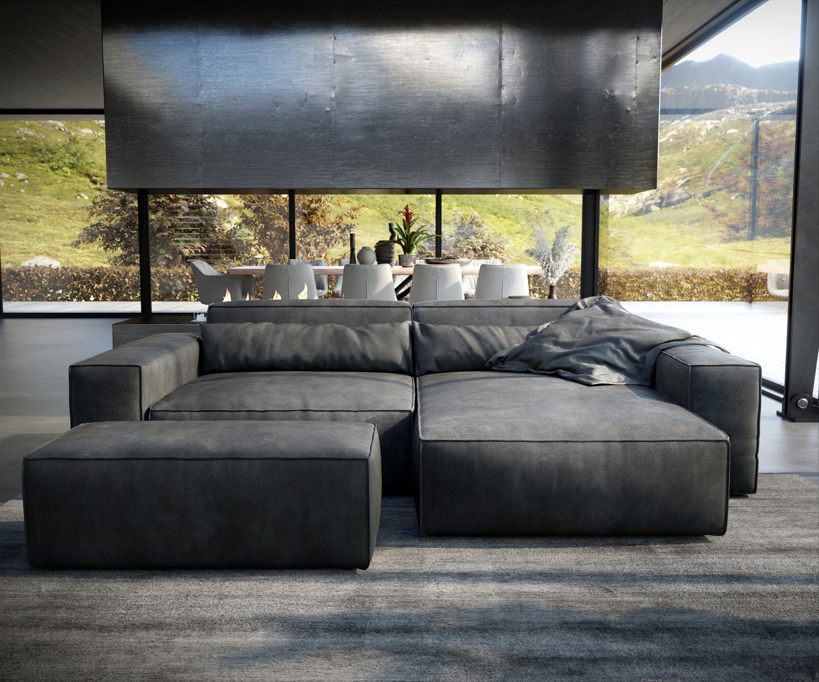 DELIFE Ecksofa Sirpio, XL Lederimitat Vintage Anthrazit 270x170 Recamiere v günstig online kaufen