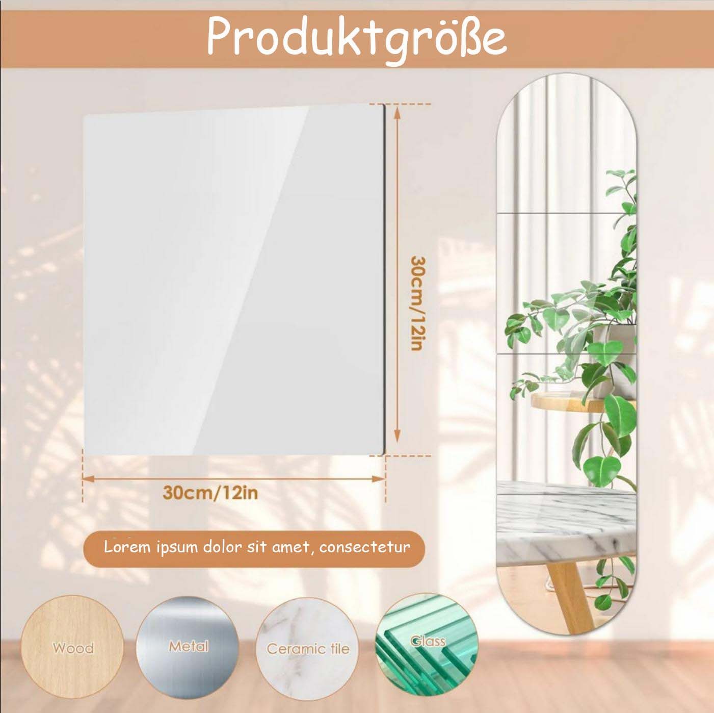 Minicloss Wandspiegel 4 Stück Ganzkörperspiegel für Wände,Wandmontage, Rahmenlos (4-St)