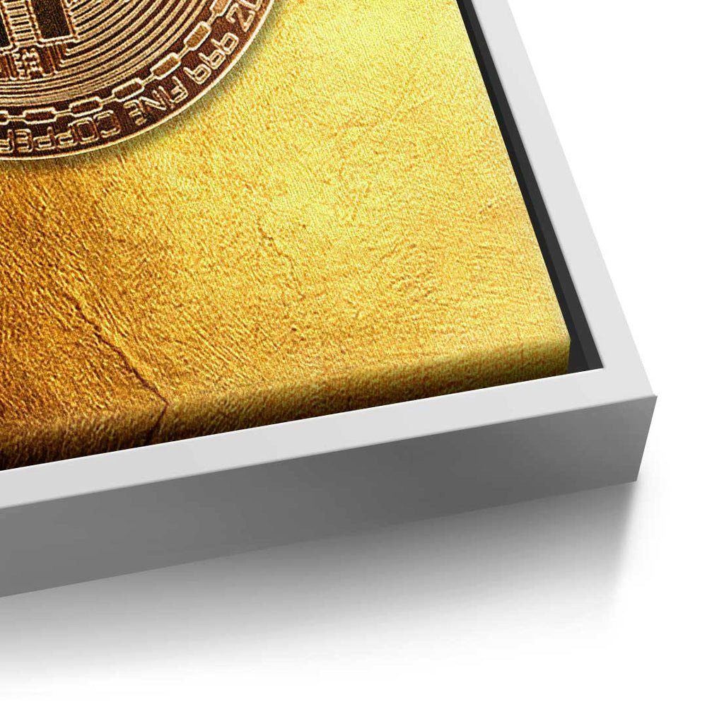 Golden Leinwandbild Leinwandbild, - - Trading Motivation - - Bitcoin Crypto Rahmen DOTCOMCANVAS® weißer Premium