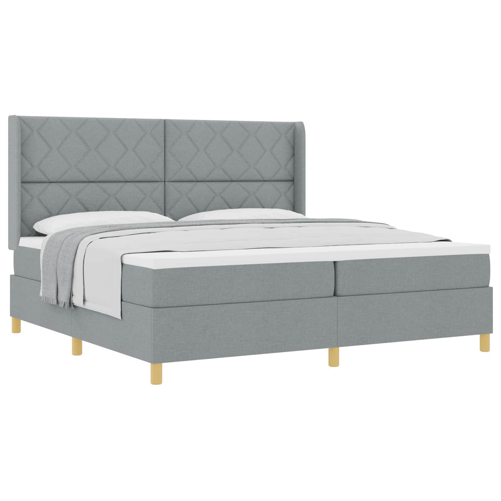 Bett Boxspringbett mit Kopfteil Hellgrau 200 x 200 cm Stoff