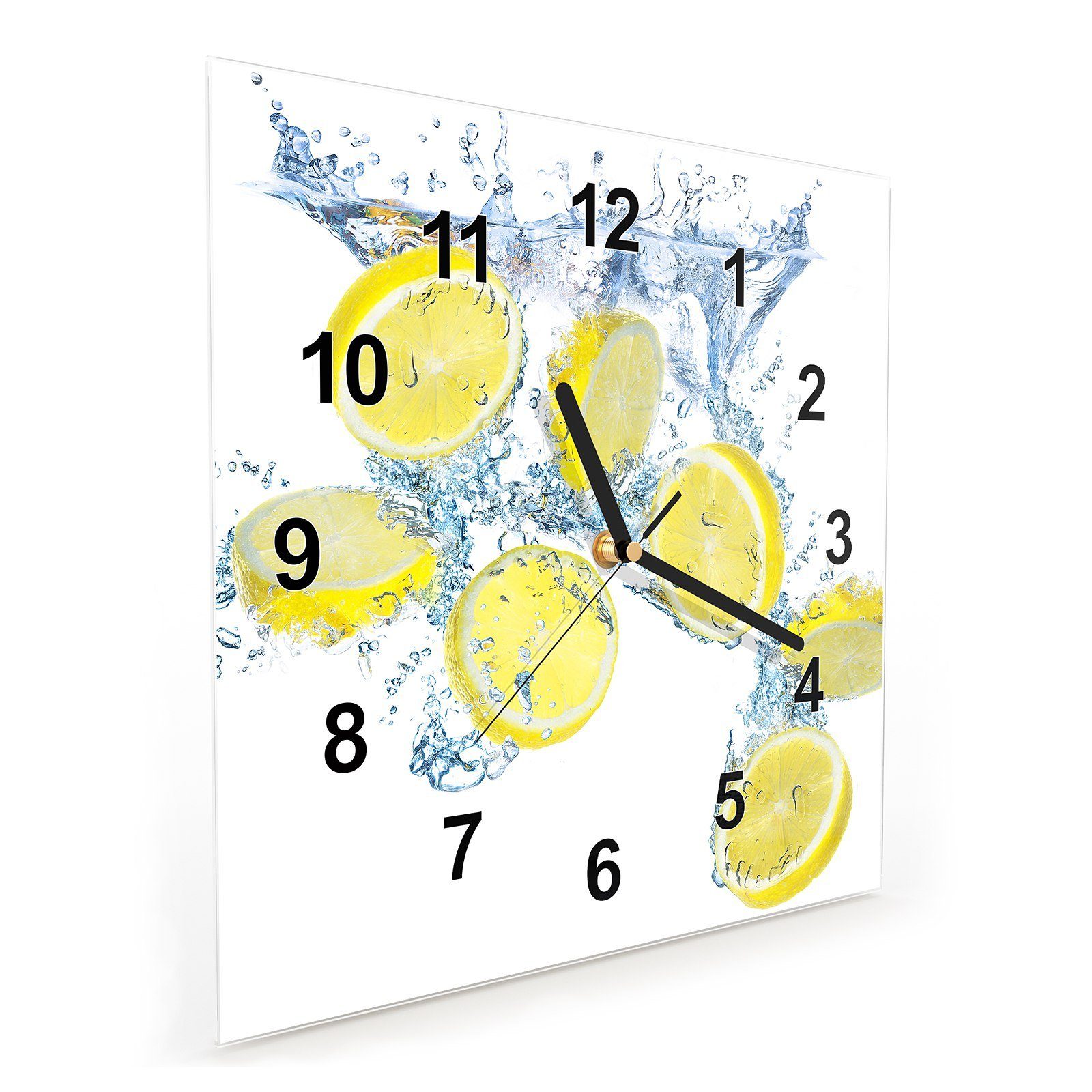 Primedeco Wanduhr Glasuhr Wanduhr Motiv cm Wandkunst auf 30 mit Größe x 30 Wasser Zitronen