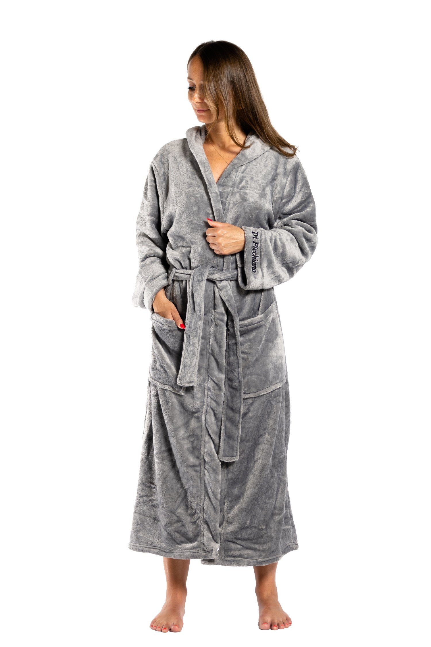 Di Ficchiano Bademantel Di Ficchiano Unisex Herren Damen Bademantel mit Kapuze I Größen XXS -, Polyester, Kapuze, Bindegürtel