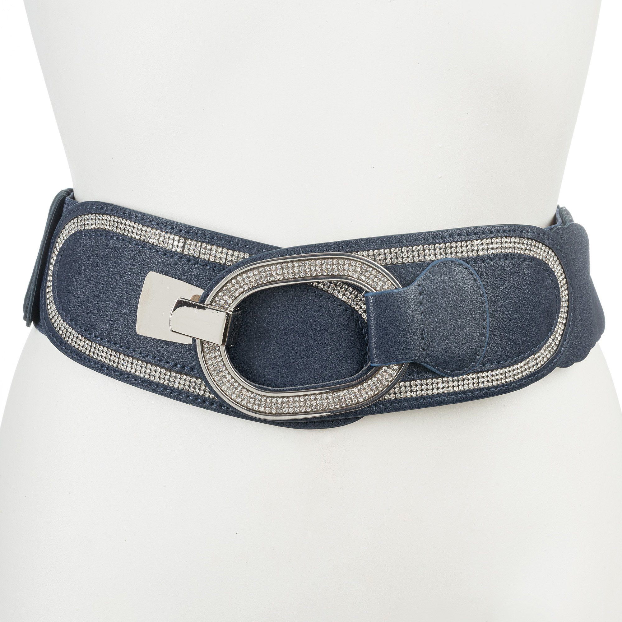 Cassandra Accessoires Taillengürtel "Strass" Stretchgürtel mit silbernem Ringverschluß und Straßsteinen blau