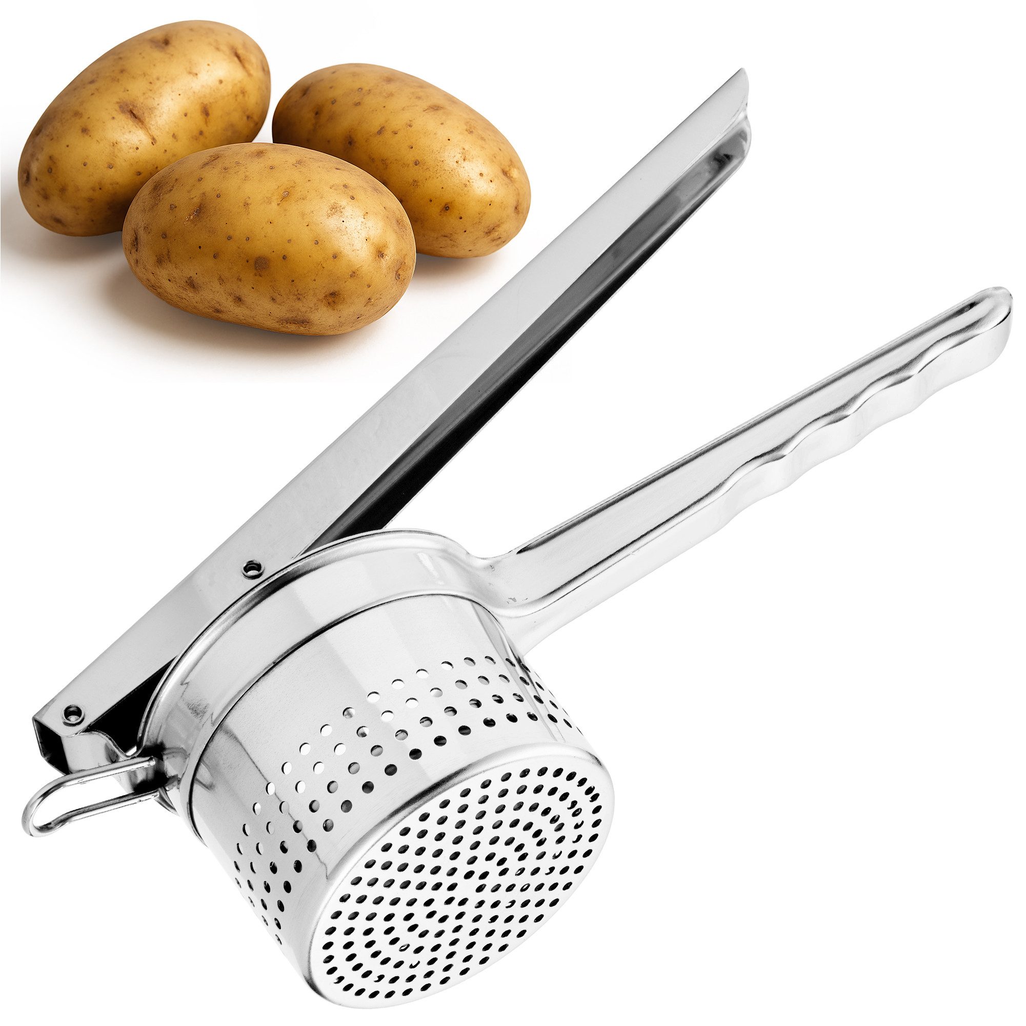 Navaris Standmixer Stampfer spülmaschinenfest - Kartoffelquetsche mit Seitenlöchern, Edelstahl Kartoffelpresse - Kartoffelstampfer mit ergonomischem Griff