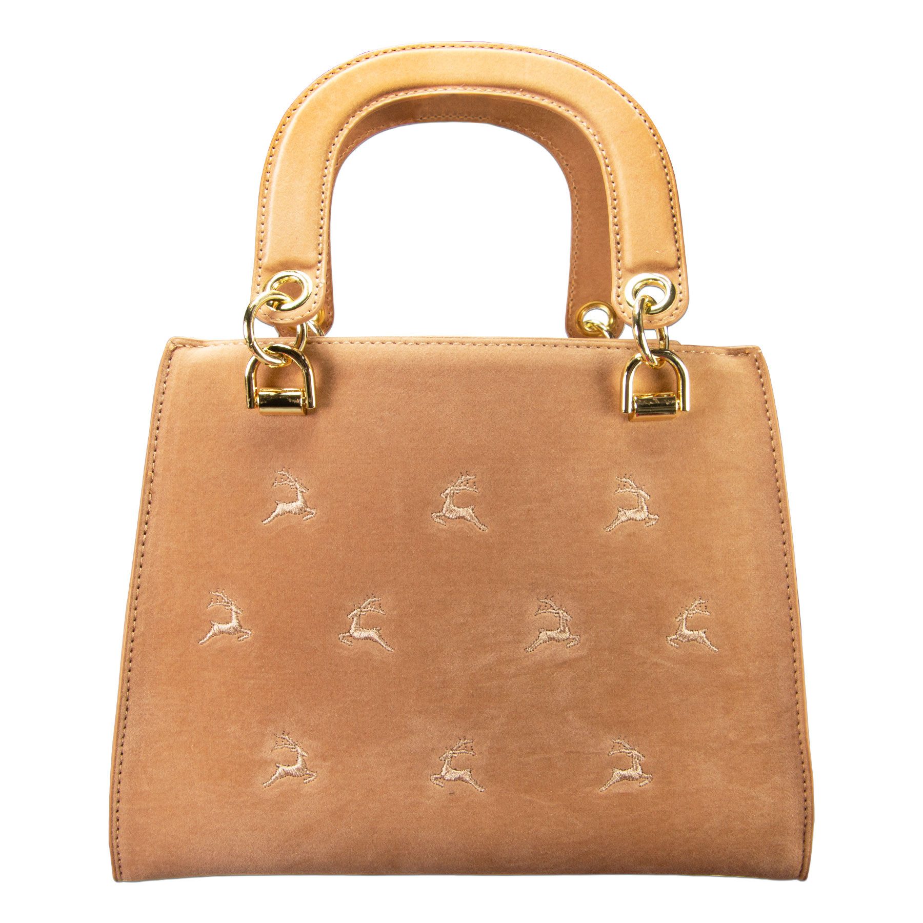 Handtasche Trachtentasche Samt mit Hirschstickerei (taupe-braun)