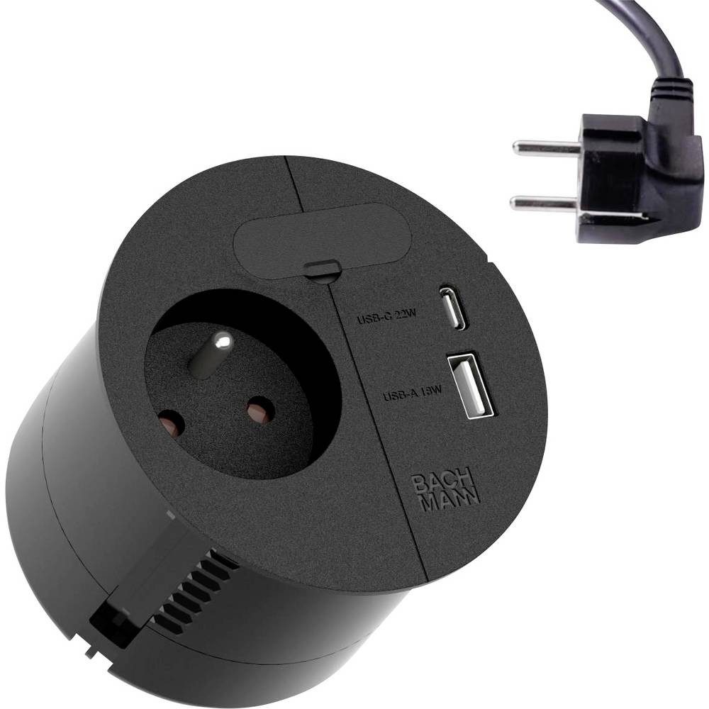Bachmann 938.202 Tischsteckdose Schwarz Einbau-Tischsteckdose, mit USB, mit USB-Ladeausgang