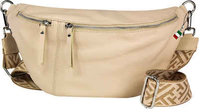 FLORENCE Gürteltasche Florence Echtleder BomBag Damen extra groß (Gürteltasche), Damen Leder Gürteltasche, beige ca. 37cm x ca. 20cm