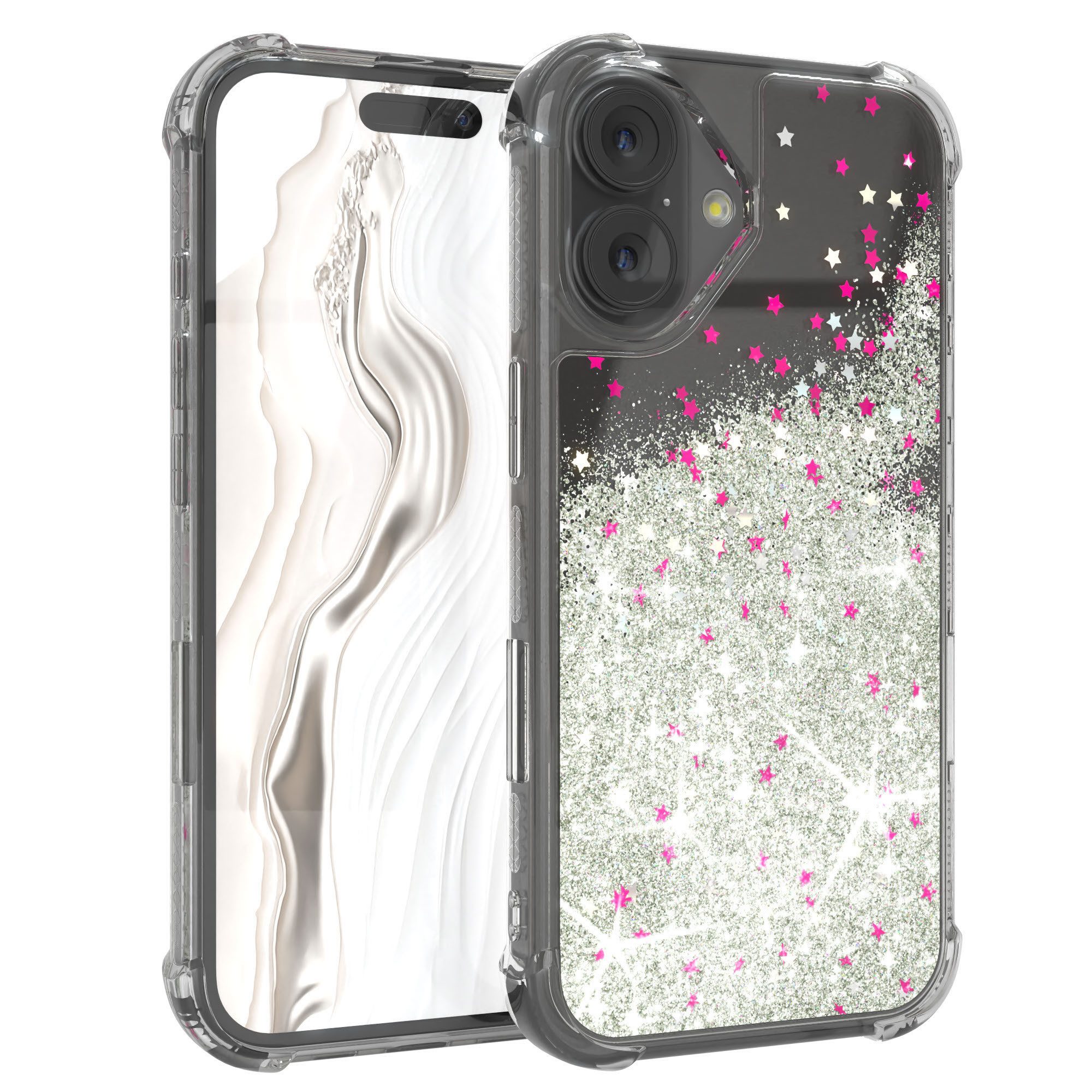EAZY CASE Handyhülle Liquid Glittery Case für Apple iPhone 17 6,3 Zoll, Kratzfeste Silikonhülle stoßfestes Back Cover Phone Case Etui Silber