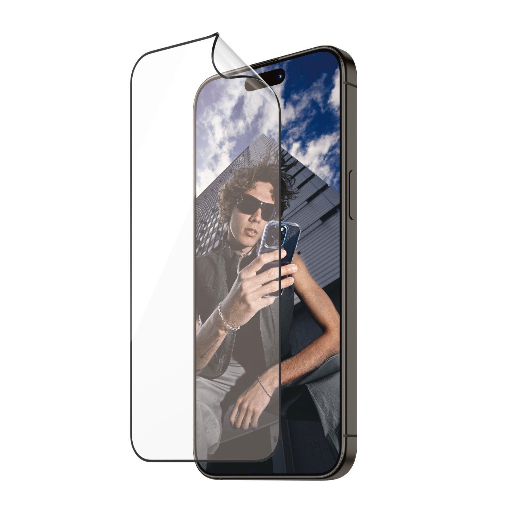PanzerGlass Displayschutzfolie MATRIX Protection Film mit D3O für iPhone 15 Pro Max, Ultra Wide Fit