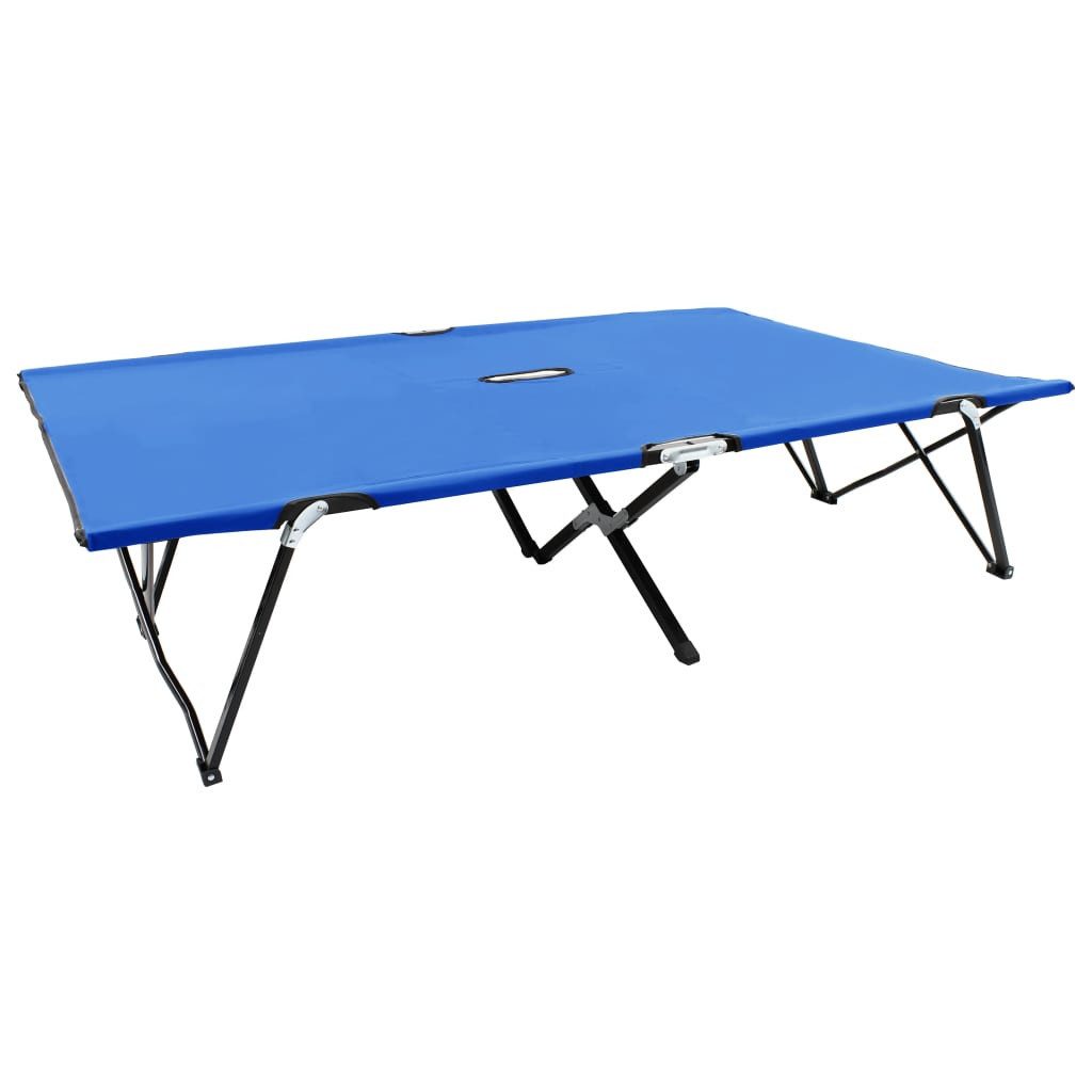 Campingliege Klappbare Sonnenliege für 2 Personen Blau Stahl Feldbett Campingliege