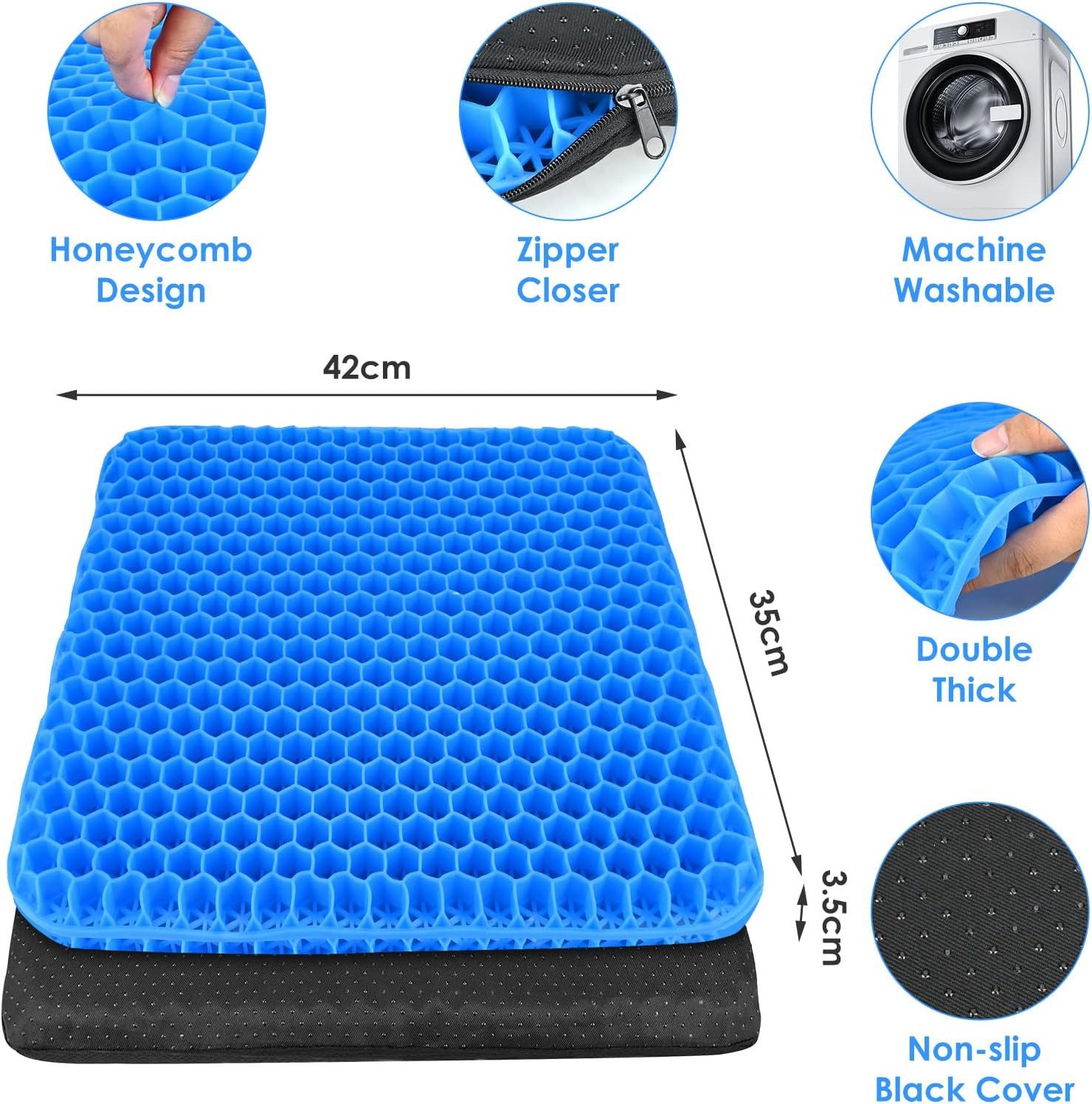 FELIXLEO Multitool Gel Sitzkissen Weiches Kissen Wabenmuster Doppeltes Gelkissen, (1 St) – Bild 2 von 5