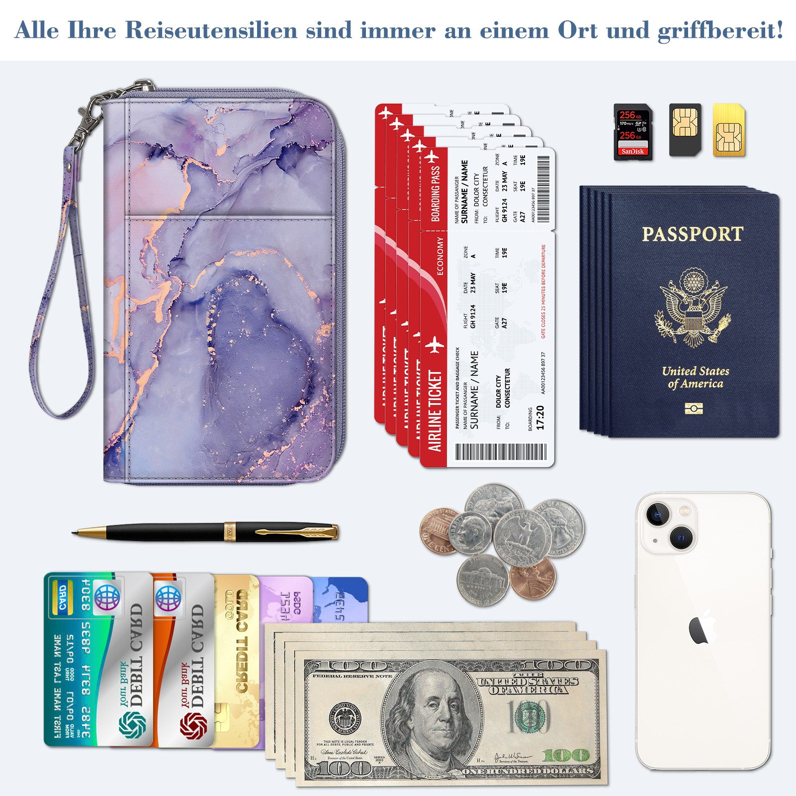 Fintie Geldbörse Reisepass Tasche Familie Reiseorganizer, Wasserdicht Reisepasshülle, Ausweistasche Dokumentee mit RFID Blockier für Damen und Herren