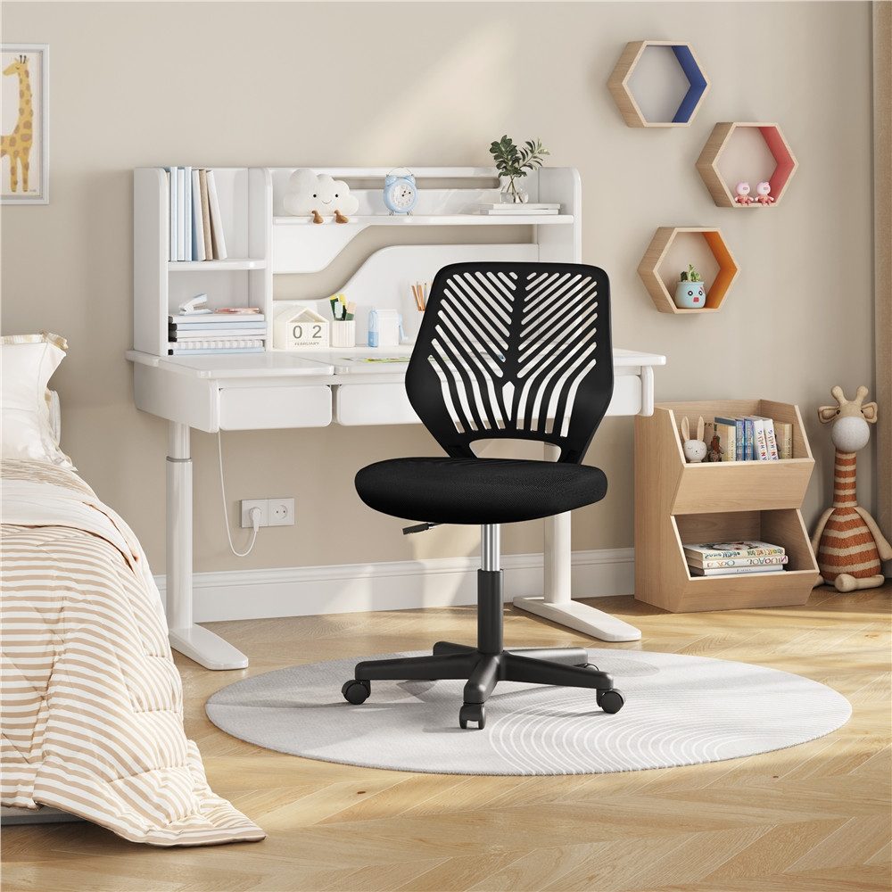 Yaheetech Drehstuhl Höhenverstellbarer Bürostuhl ohne Armlehnen, Schreibtischstuhl mit Netzbezug fürs Arbeitszimmer/Büro/Wohnzimmer – Bild 3 von 5