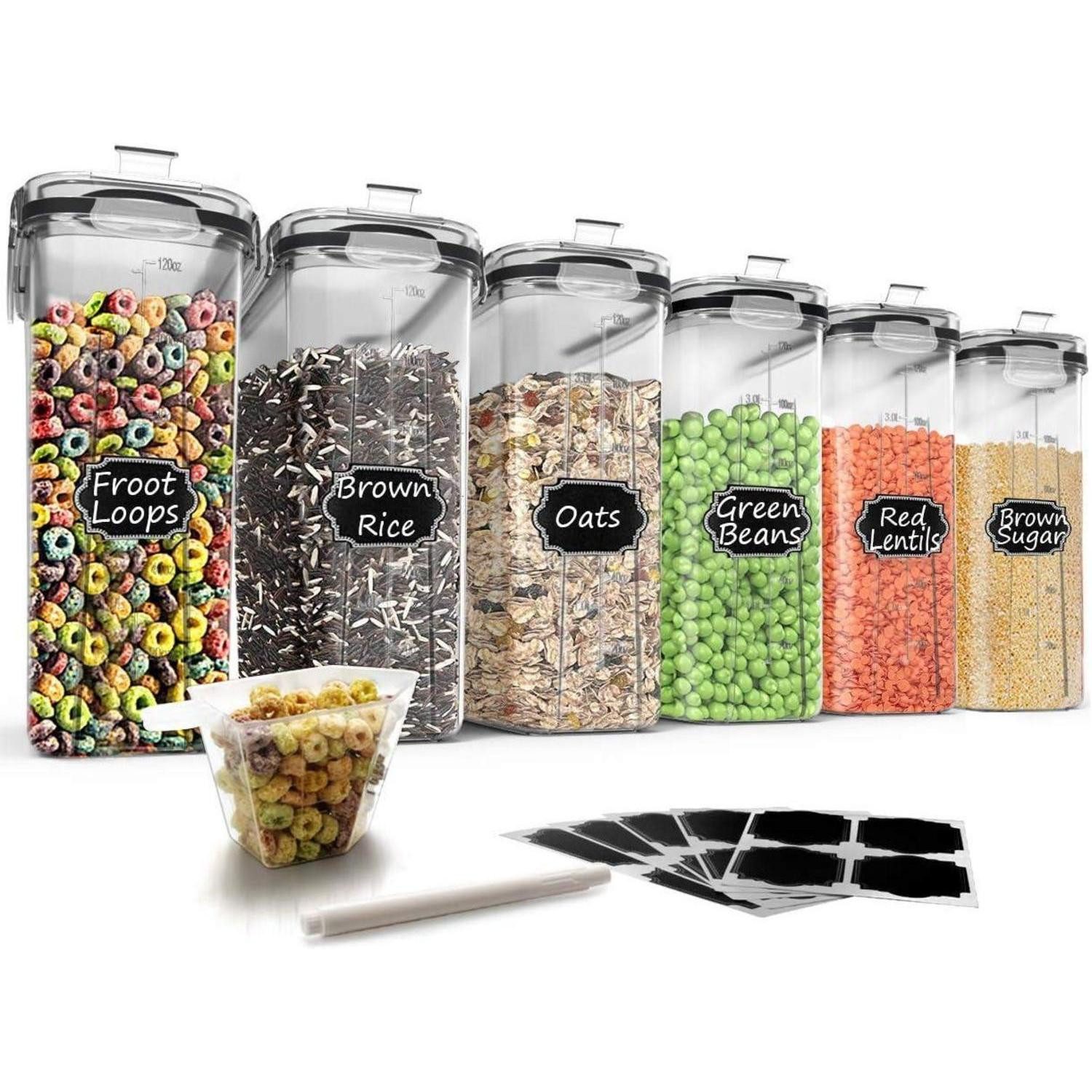 LuxusKollektion Müslispender Müsli Behälter Set 6er 384ml Kunststoff luftdicht Schwarz Transparent