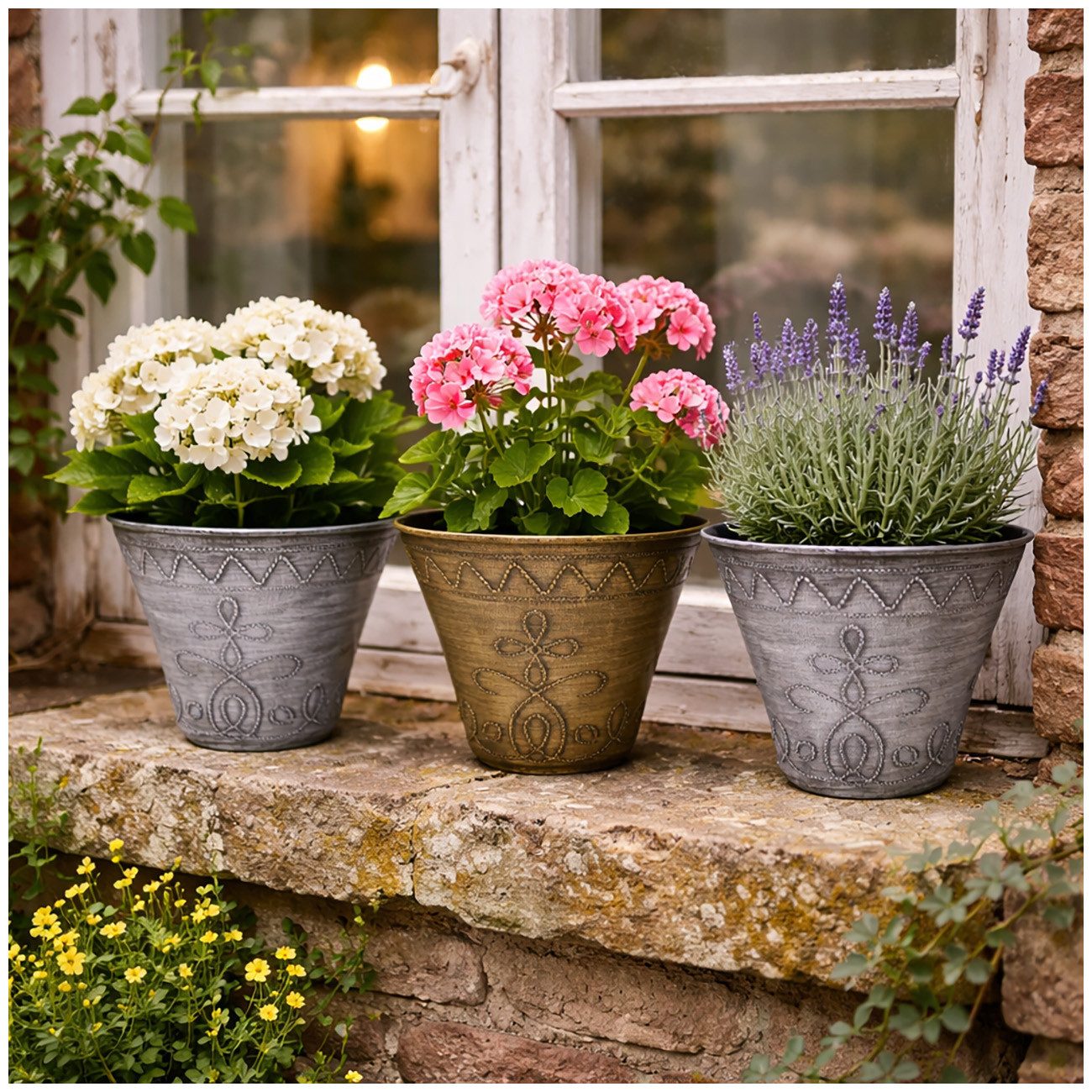 HTI-Living Blumentopf Blumentopf Nessa Ornamente Gold Silber 3er-Set (Set, 3 St., 3 Übertöpfe), Übertopf Kunststoff