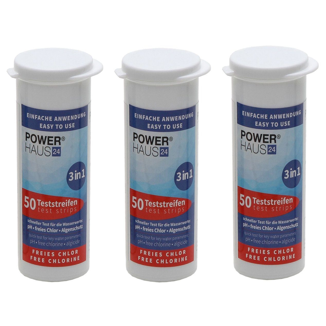 POWERHAUS24 Wasserteststreifen 150 Teststäbchen 3 in 1 Teststreifen 3er Pack