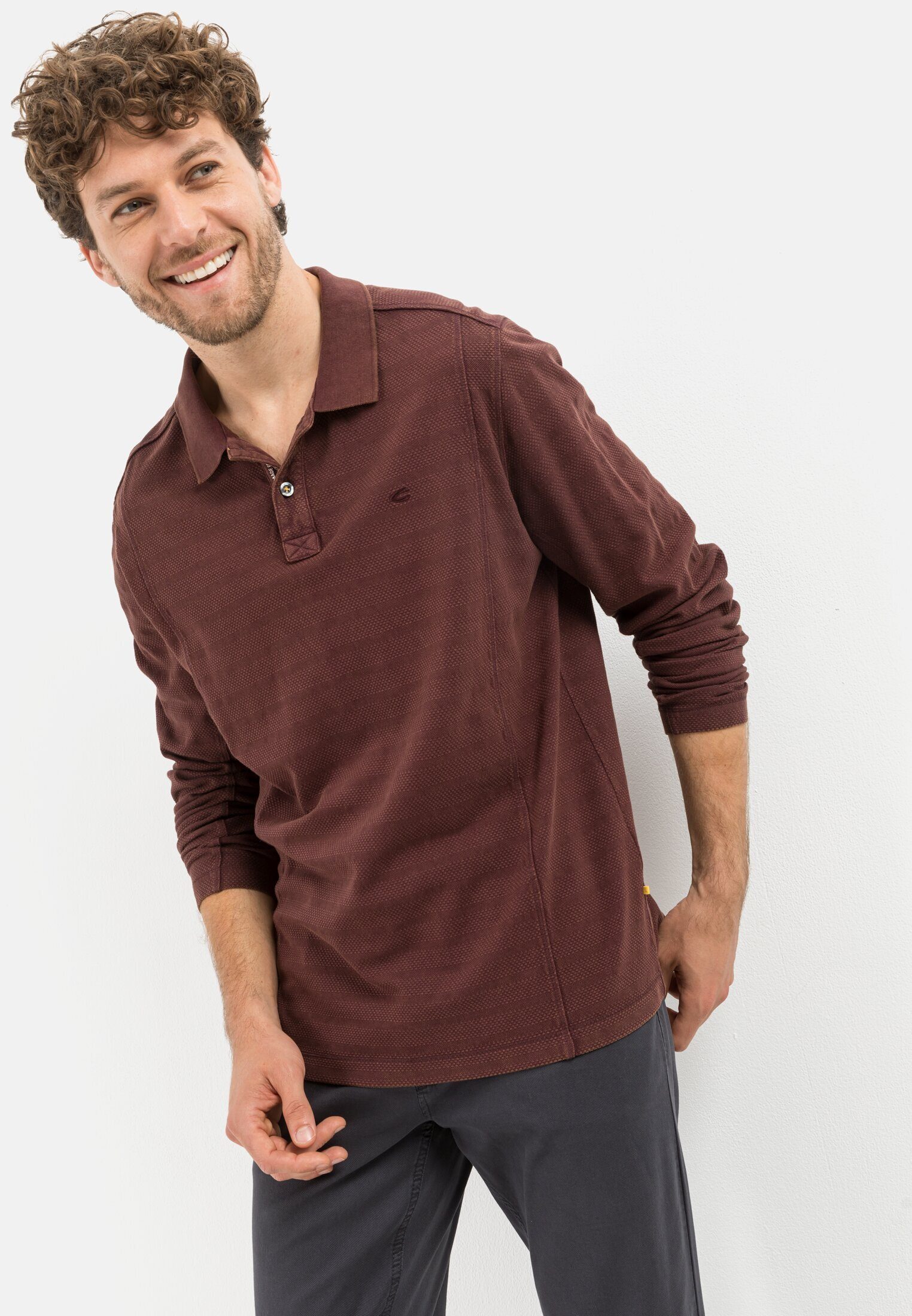 Shirts_Langarm-Poloshirt reiner Rot Poloshirt aus Baumwolle camel active