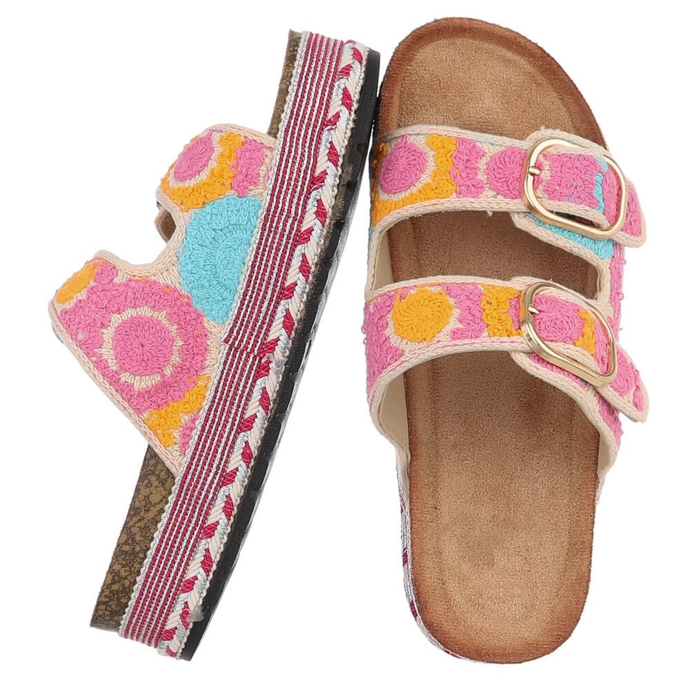 Ital-Design Bequeme Damen Sandalen mit verstellbaren Riemen und Plateau Plateausandaletten (91512108) Flach Pantoletten in Pink