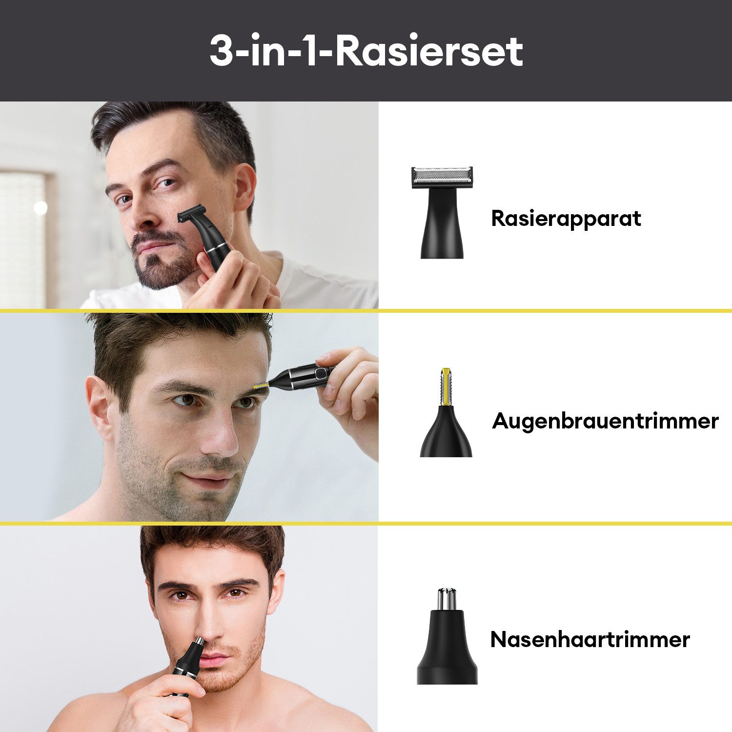 CkeyiN Pro Elektrorasierer Körper und Gesicht,Trimmer & Bodygroomer,Multifunktions-Rasierer, Aufsätze: 1, 3 Körperaufsätze,Nass- & Trockenrasur, Elektrischer Rasierer, IPX6