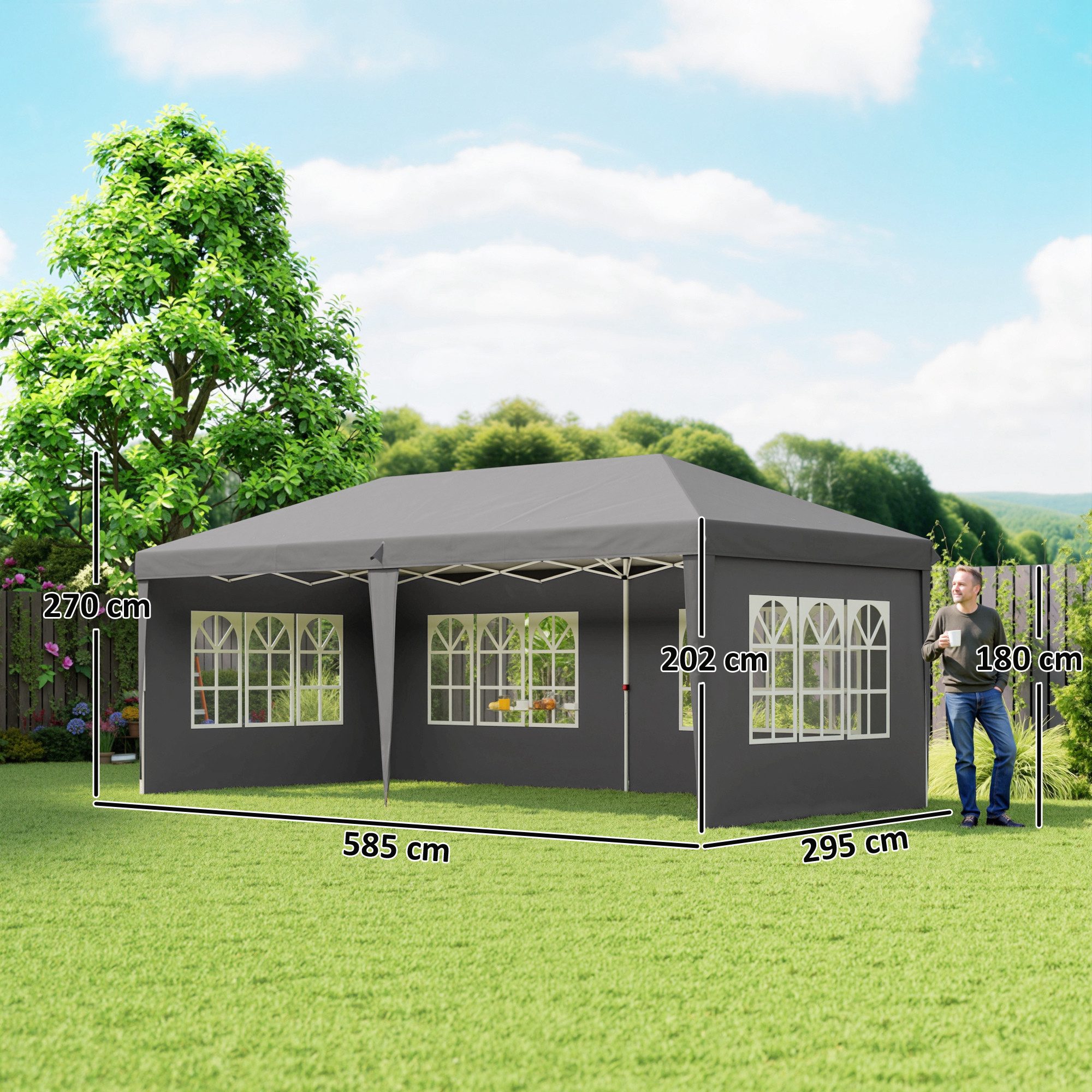 Outsunny Faltpavillon mit UV-Schutz, mit 4 Seitenteilen, (Faltbar Partyzelt, inkl. Tragetasche), für Garten, Balkon, Grau