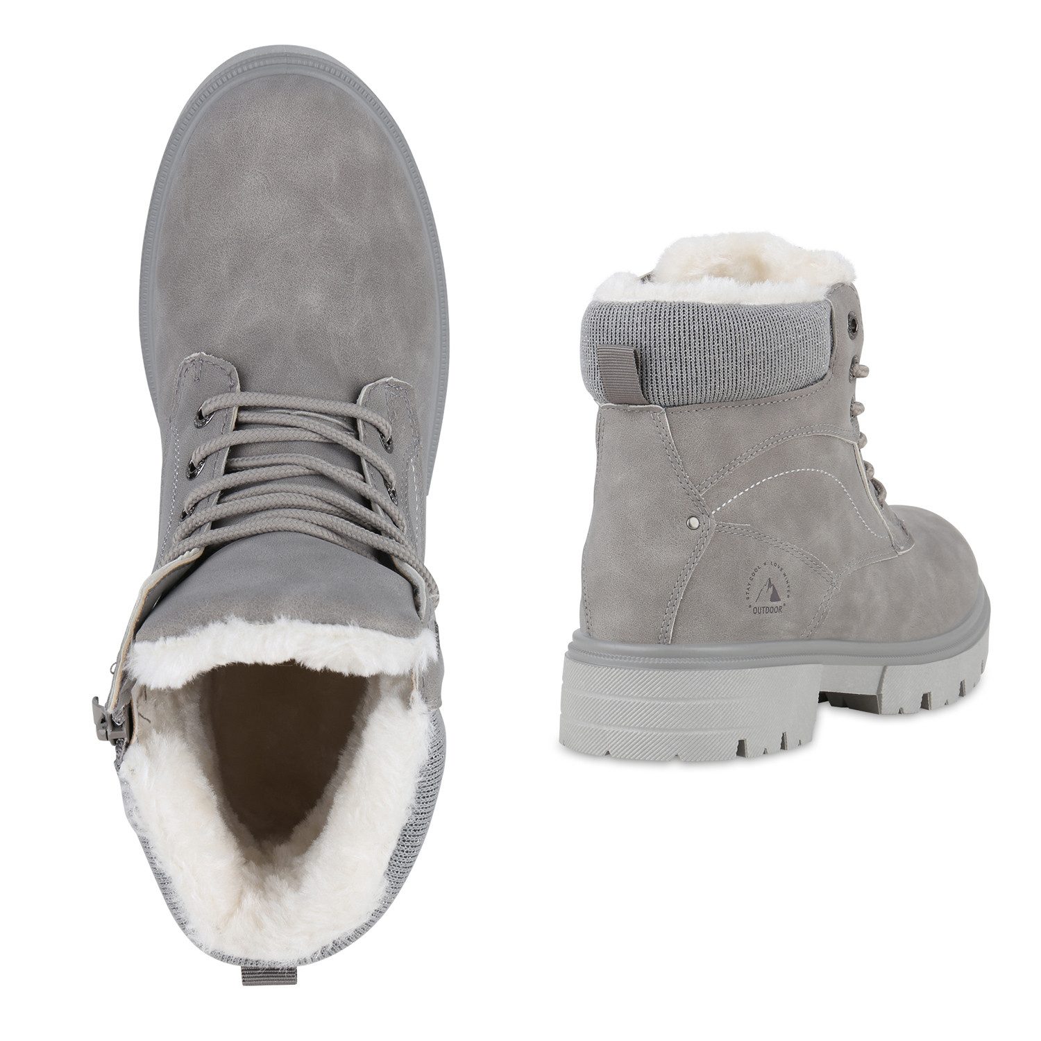 VAN HILL 841423 Stiefelette Damen Warm Gefütterte Worker Boots Stiefeletten Bequeme