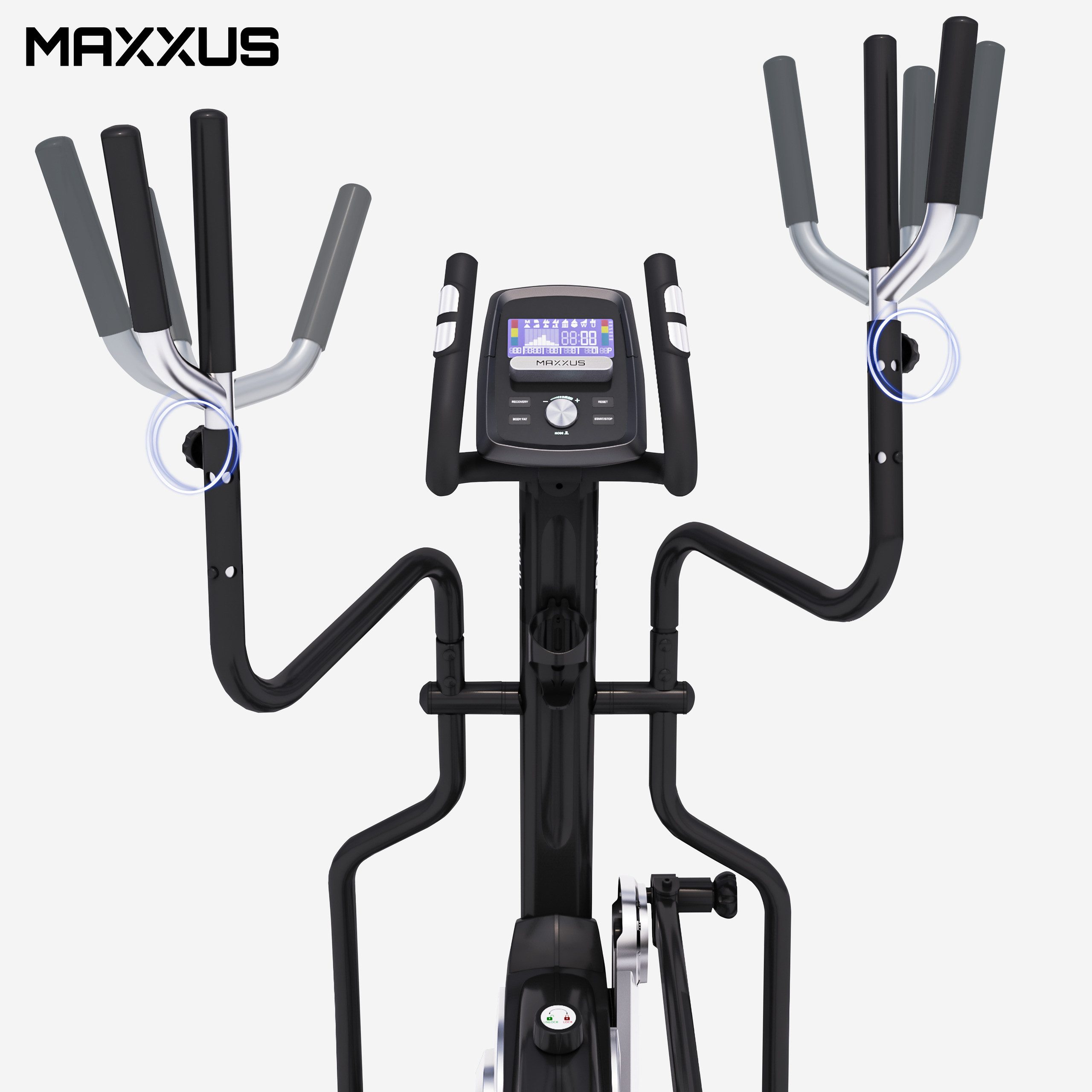 MAXXUS Crosstrainer CX 7.5 - Ellipsentrainer, Heimtrainer für Zuhause, 12 Programme (1-tlg), bis 160kg, Verstellbar, Magnetbremssystem, Handpulssensoren