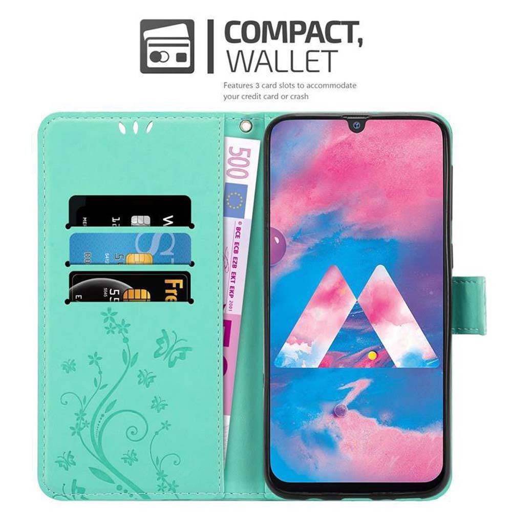 Cadorabo Handyhülle für Samsung Galaxy M30 / A40s Hülle Samsung Galaxy M30 / A40s, Hülle Schutzhülle Blumen Flower mit Standfunktion Kartenfach Magnet