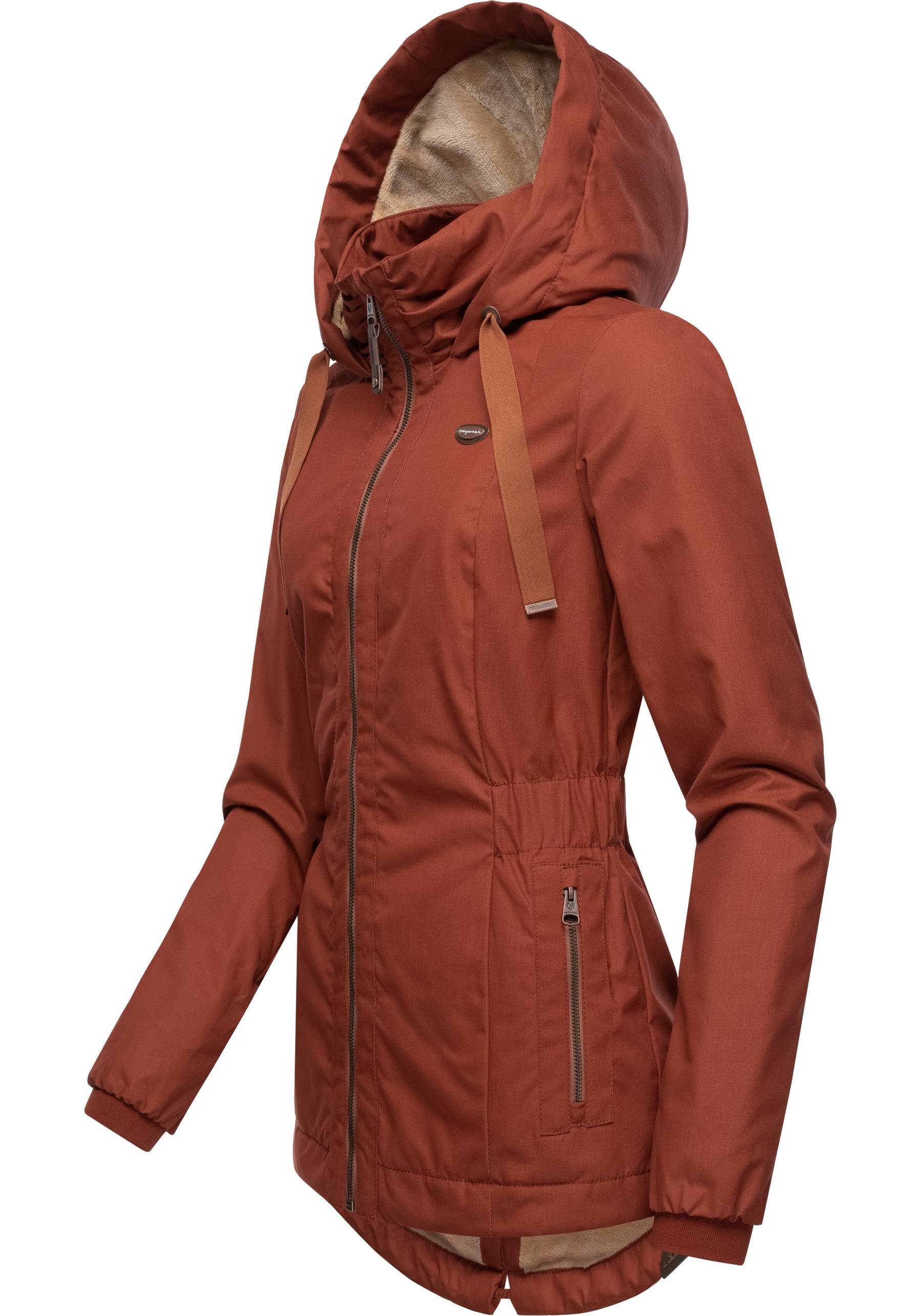 Übergangsjacke Kapuze stylische braun Varvarra mit Ragwear großer Outdoorjacke