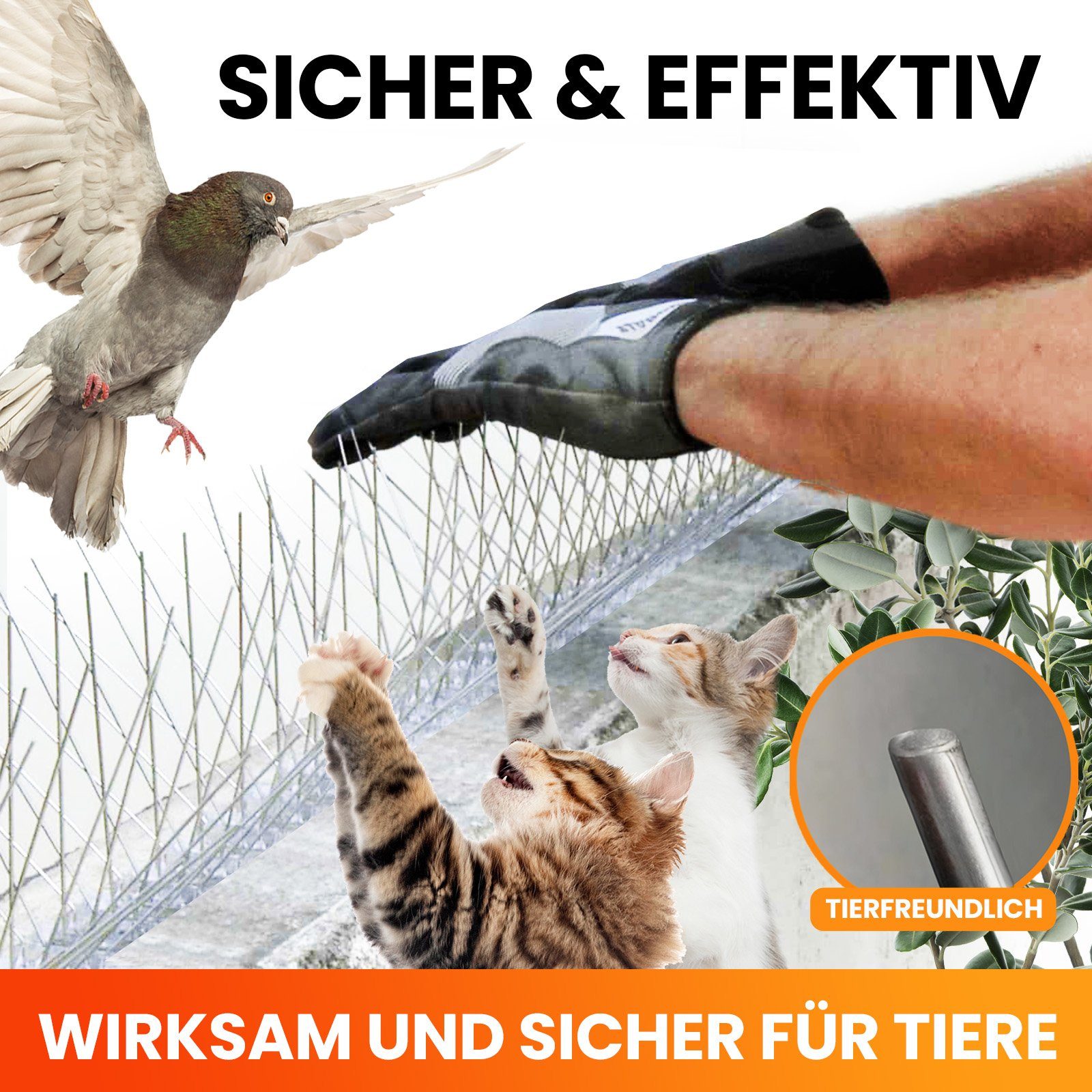 KONZEPT Taubenspikes Vogelabwehr Spikes aus Edelstahl gegen Tauben, Spatzen, Amsel, Marder, 6-St., für Balkon, Fensterbank, Garten - Set 6 szt. x 50 cm, 5-reihi – Bild 5 von 5