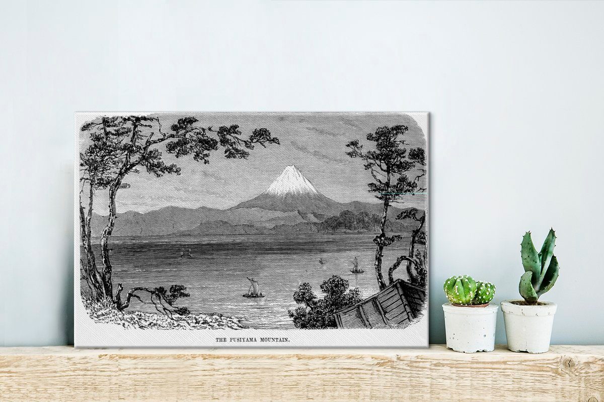 Wandbild Schwarz-Weiß-Abbildung Mount (1 des St), Eine Wanddeko, Leinwandbilder, Fuji, Leinwandbild 30x20 OneMillionCanvasses® Aufhängefertig, cm