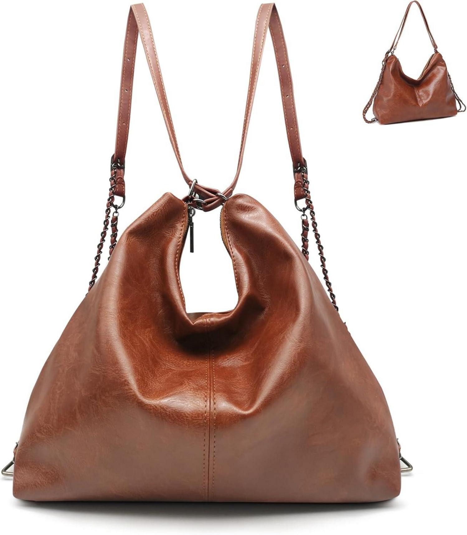 Umhängetasche Damen Rucksack Elegant PU Lederrucksack Handtasche 2 in 1 Hobo Tasche