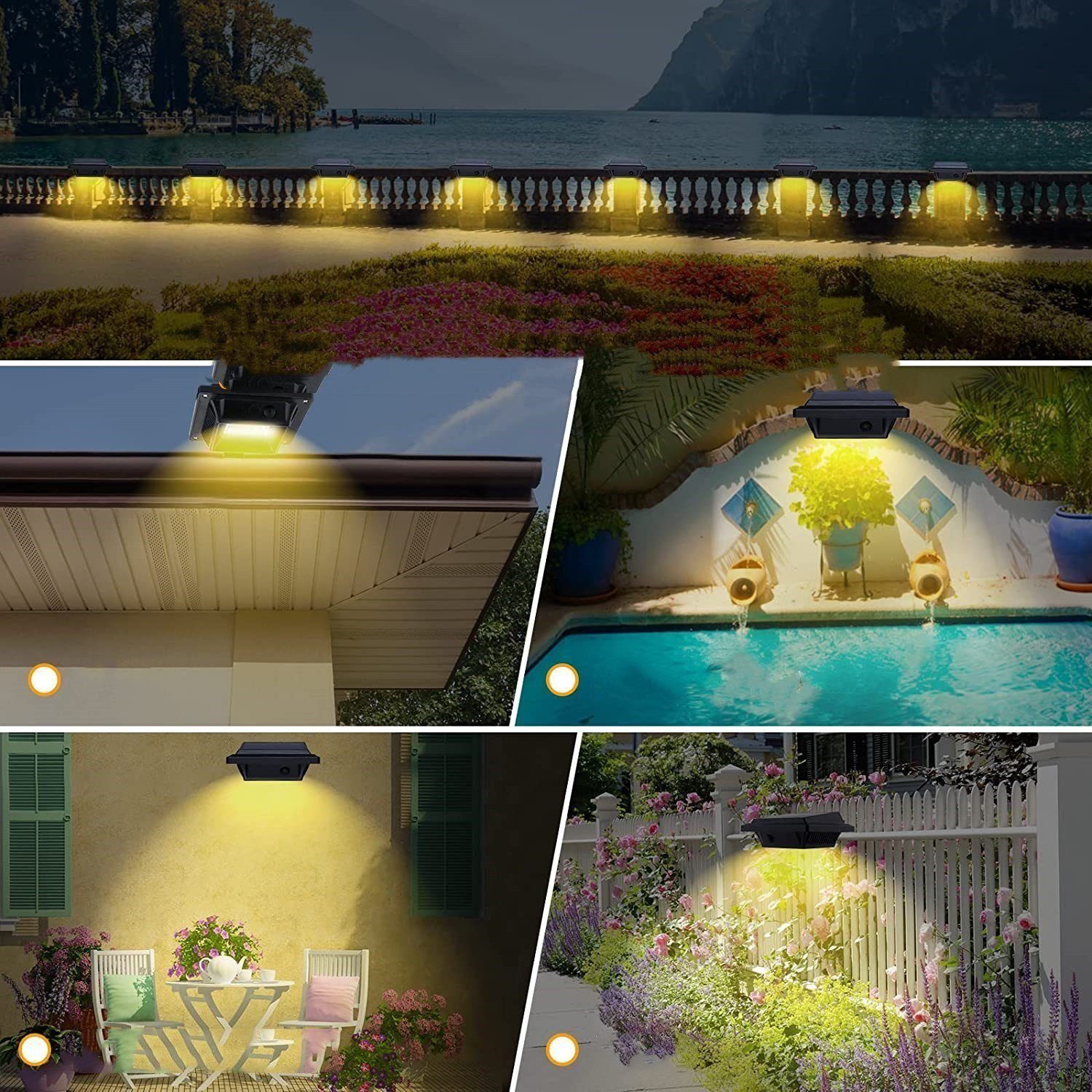 Coisini für Zaun, Wegeleuchte 40LEDs Dachrinnenleuchte Solarleuchten Lichtsensor Haus, 8Stück Dachrinnen