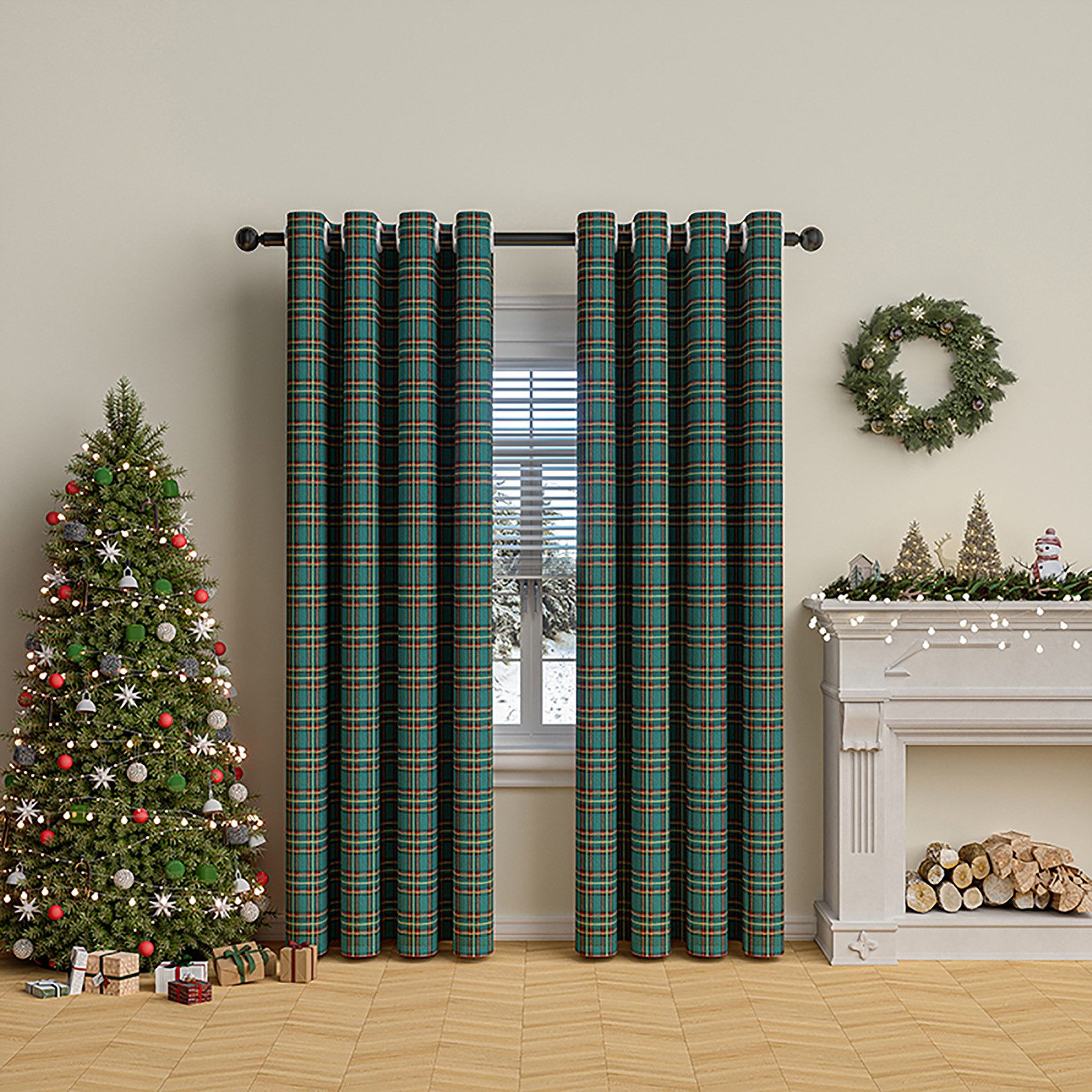 BTTO V&G Gardine Weihnachtsvorhang Karo für Wohnzimmer, 1 Stück Plaid Vorhang Karo, Rot Grün Vintage - Wohnzimmer Schlafzimmer Fenster Decor