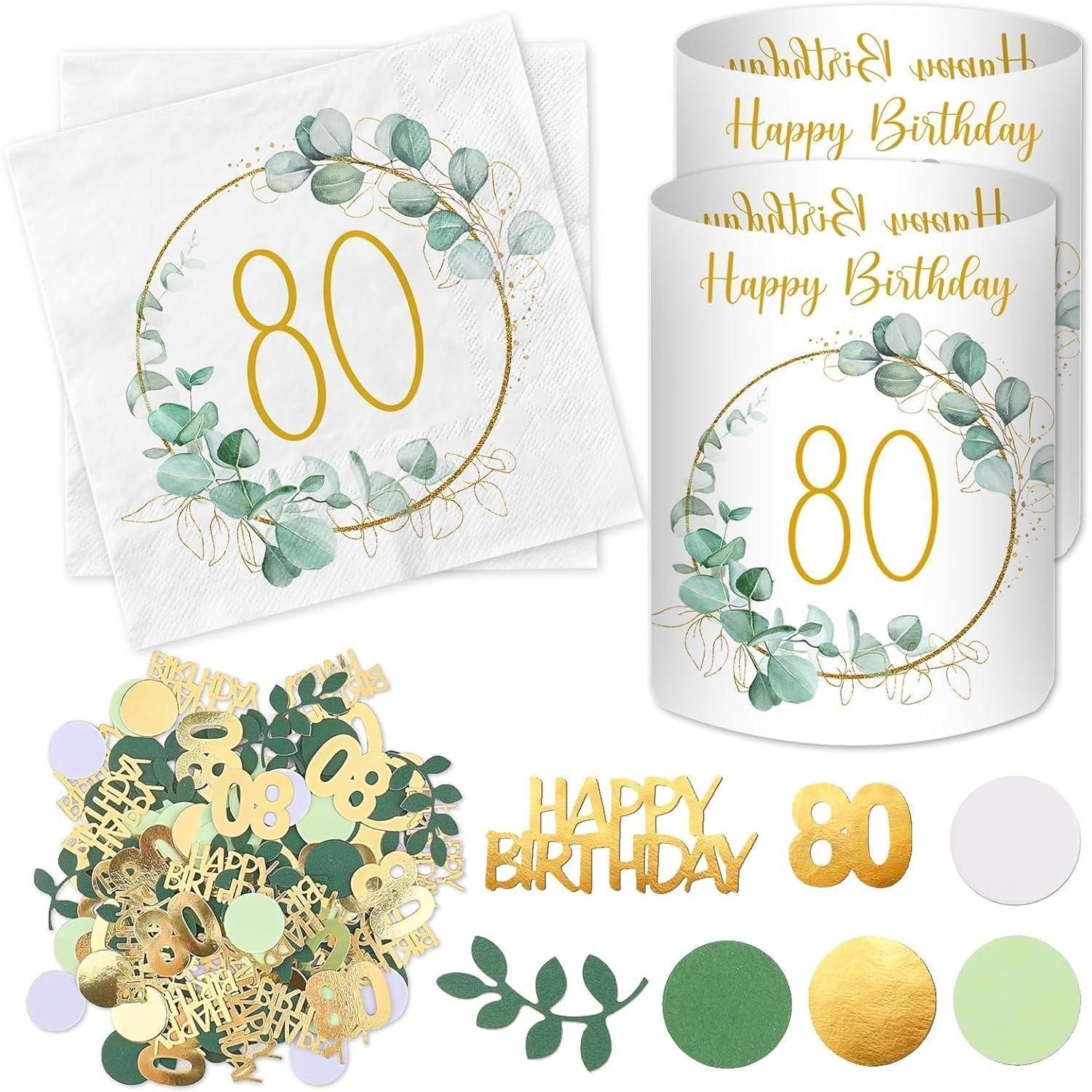 LuxusKollektion Windlicht Servietten 80 Geburtstag Konfetti Tischdeko Eukalyptus Grün D