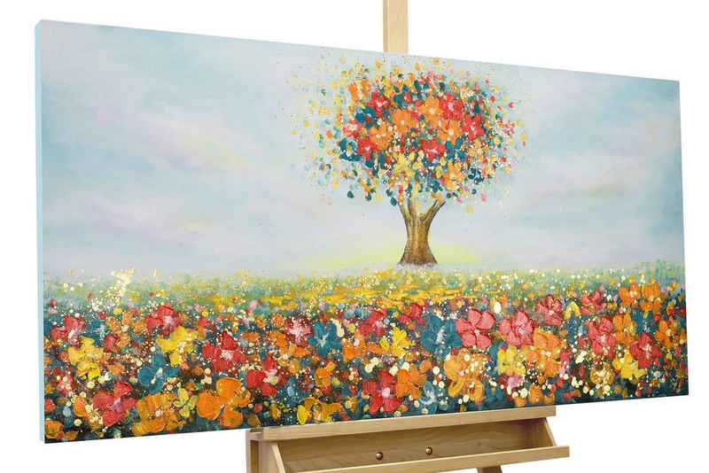 KUNSTLOFT Gemälde Feld der Facetten 120x60 cm, Leinwandbild 100% HANDGEMALT Wandbild Wohnzimmer