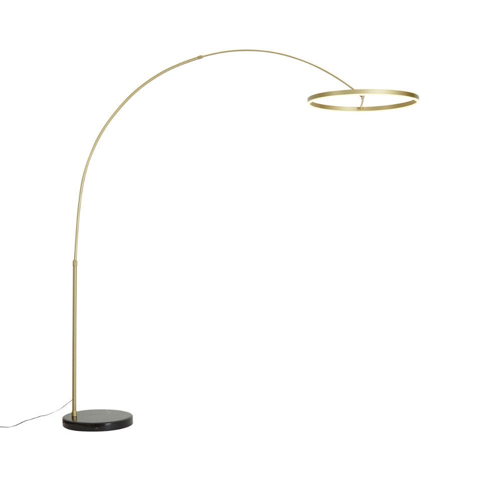 Qazqa Bogenlampe Anello, Dimmbar, LED fest integriert, Extra-Warmweiß, QAZQA Bogen­lampe, integrated, gold, Stahl, Design