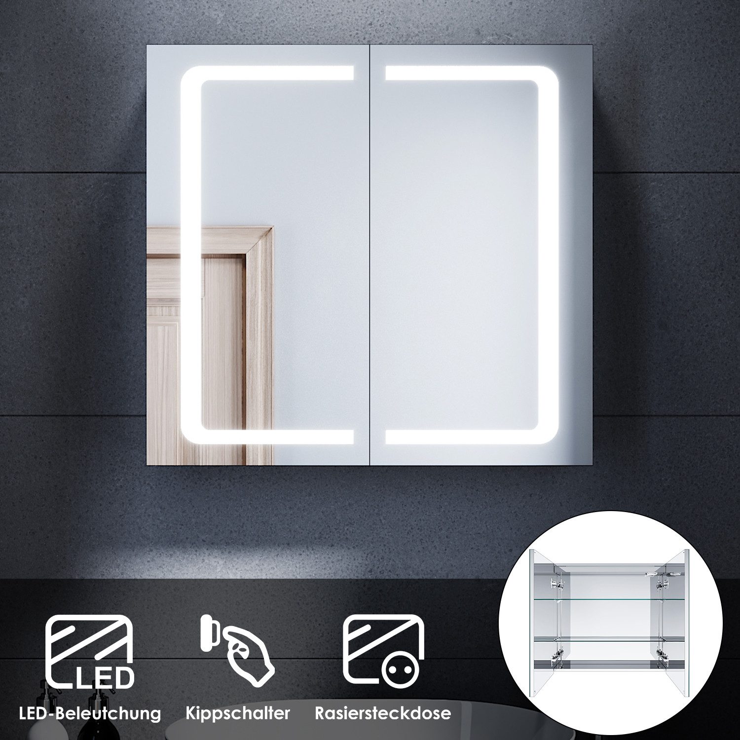 SONNI Badezimmerspiegelschrank Badezimmerspiegelschrank mit beleuchtung 70x günstig online kaufen