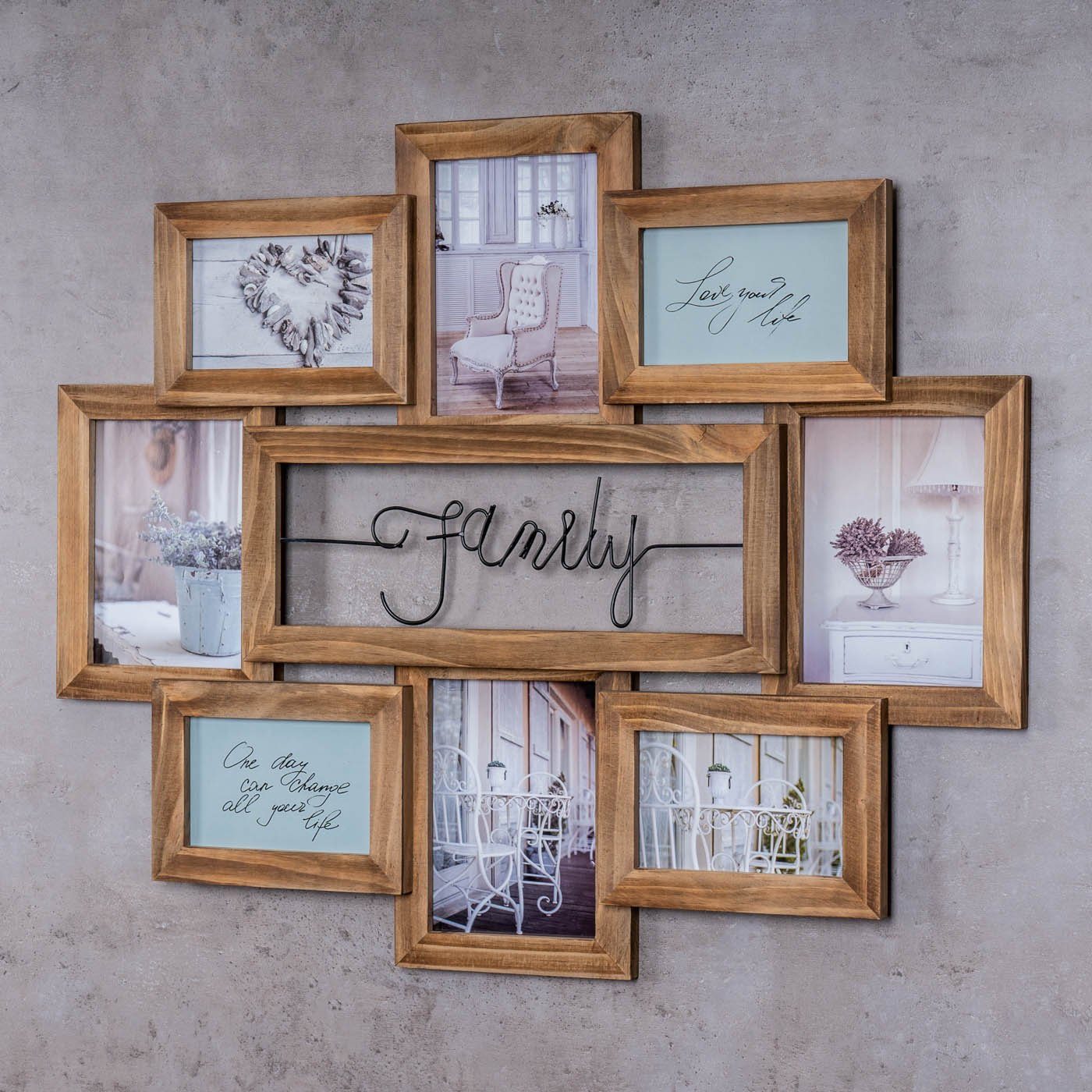 Levandeo® Bilderrahmen Collage, Bilderrahmen 68x56cm 8 Fotos Family Echthol günstig online kaufen