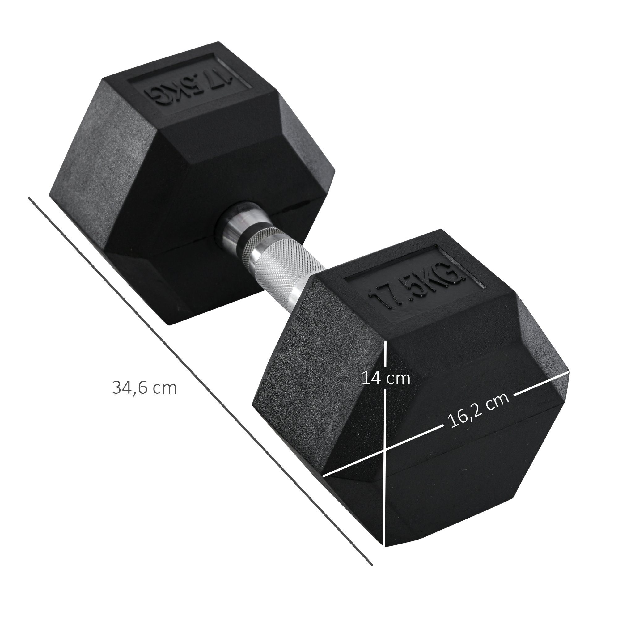 HOMCOM Hantel-Set mit gerändeltem Griff, 1 x 17,5kg, (Gummi-Hantel, Gusseisen Hantel), für Zuhause, Fitnessstudio, Krafttraining