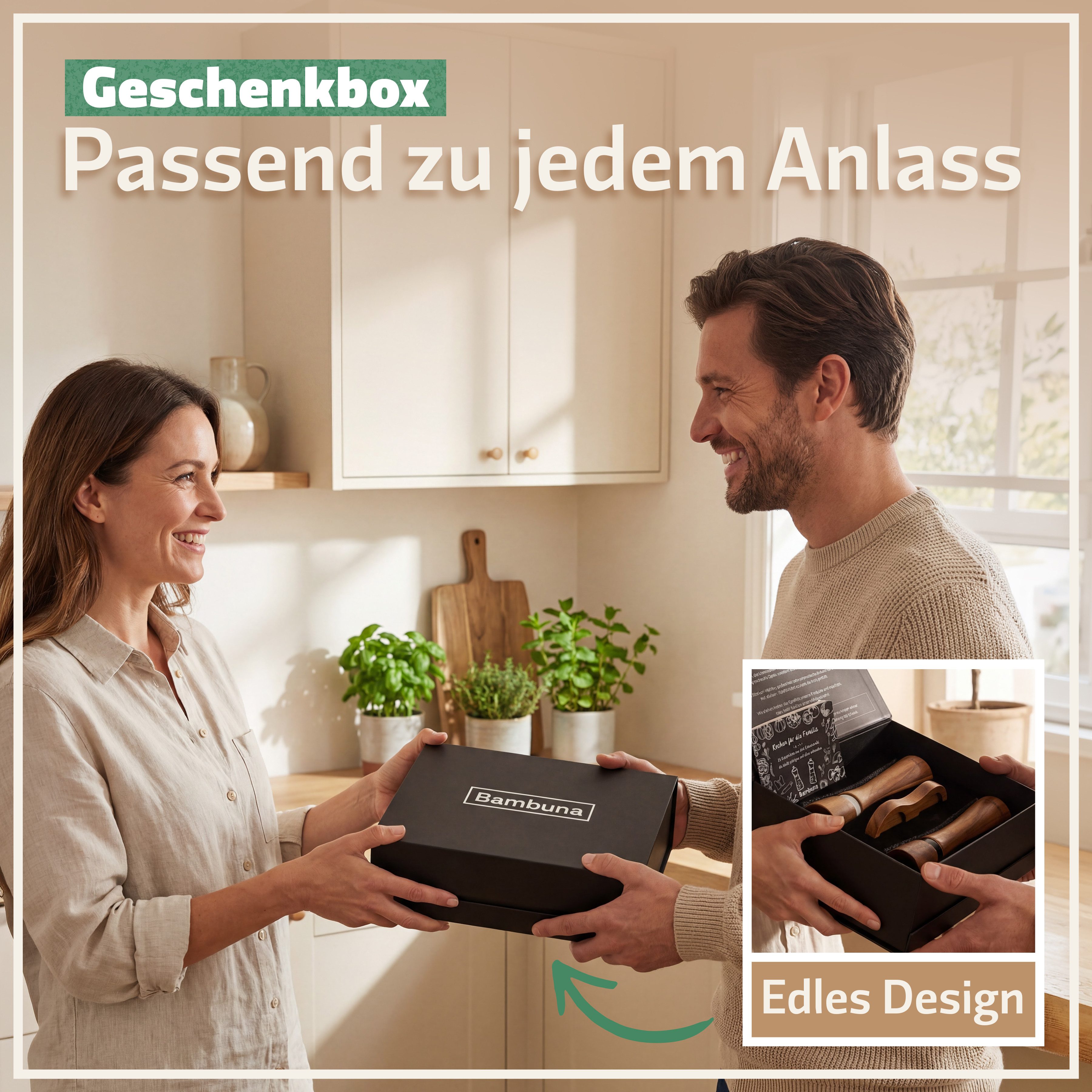 Bambuna Salz-/Pfeffermühle Pfeffermühlen Set aus Holz, Große Gewürzmühlen (22cm) aus Akazienholz manuell, Precision+ Keramikmahlwerk, hochwertige Geschenk- Box  – Bild 5 von 5